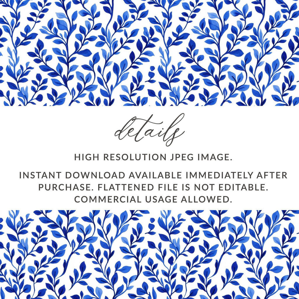 Elegant Navy Blue Botanical Leaves All Over Pattern Digital - Moore and Mountain
