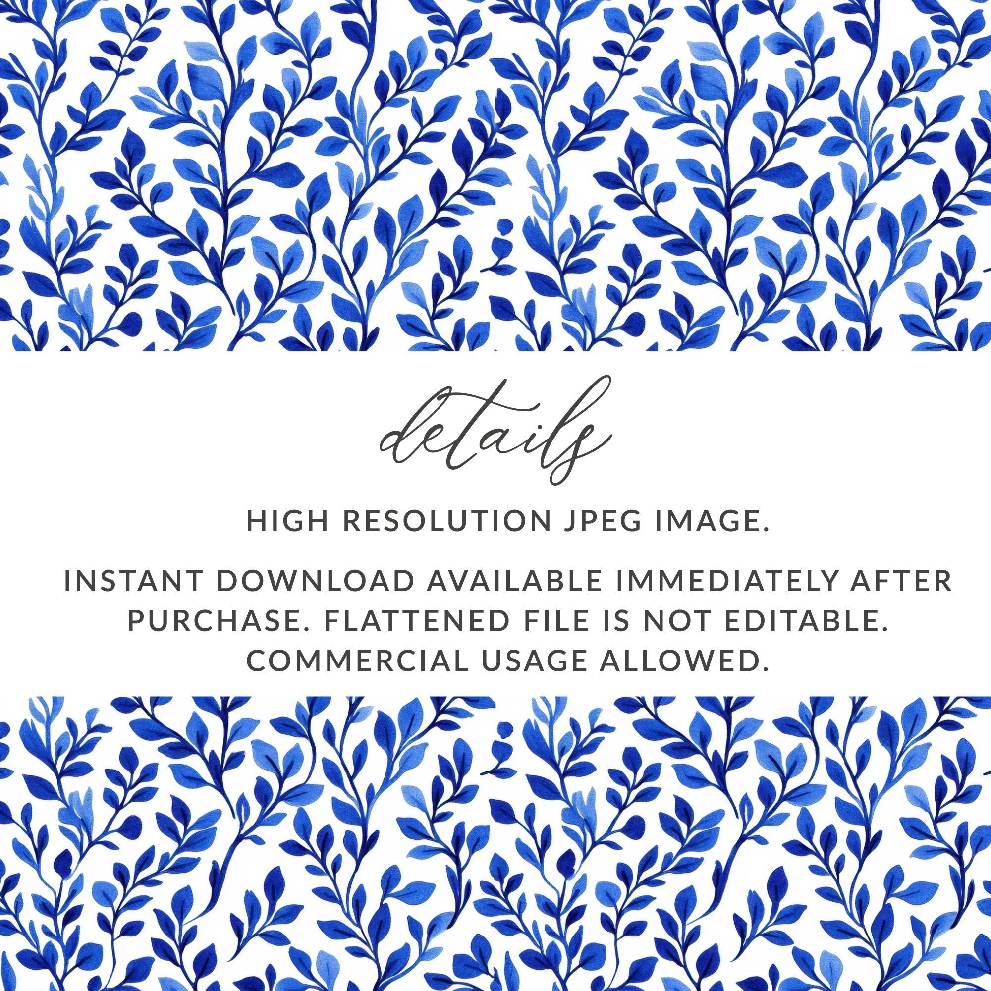 Elegant Navy Blue Botanical Leaves All Over Pattern Digital - Moore and Mountain