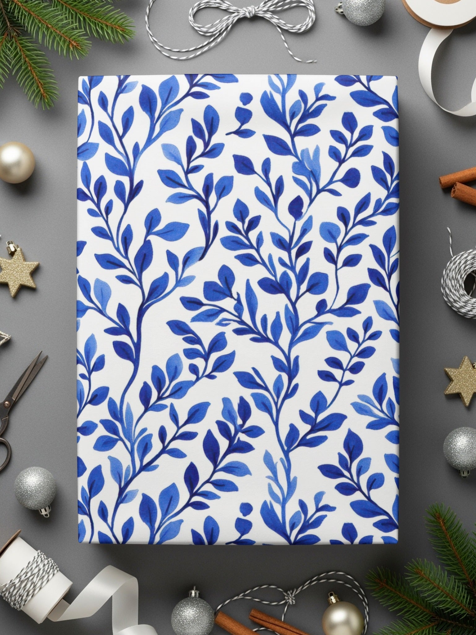 Elegant Navy Blue Botanical Leaves All Over Pattern Digital - Moore and Mountain