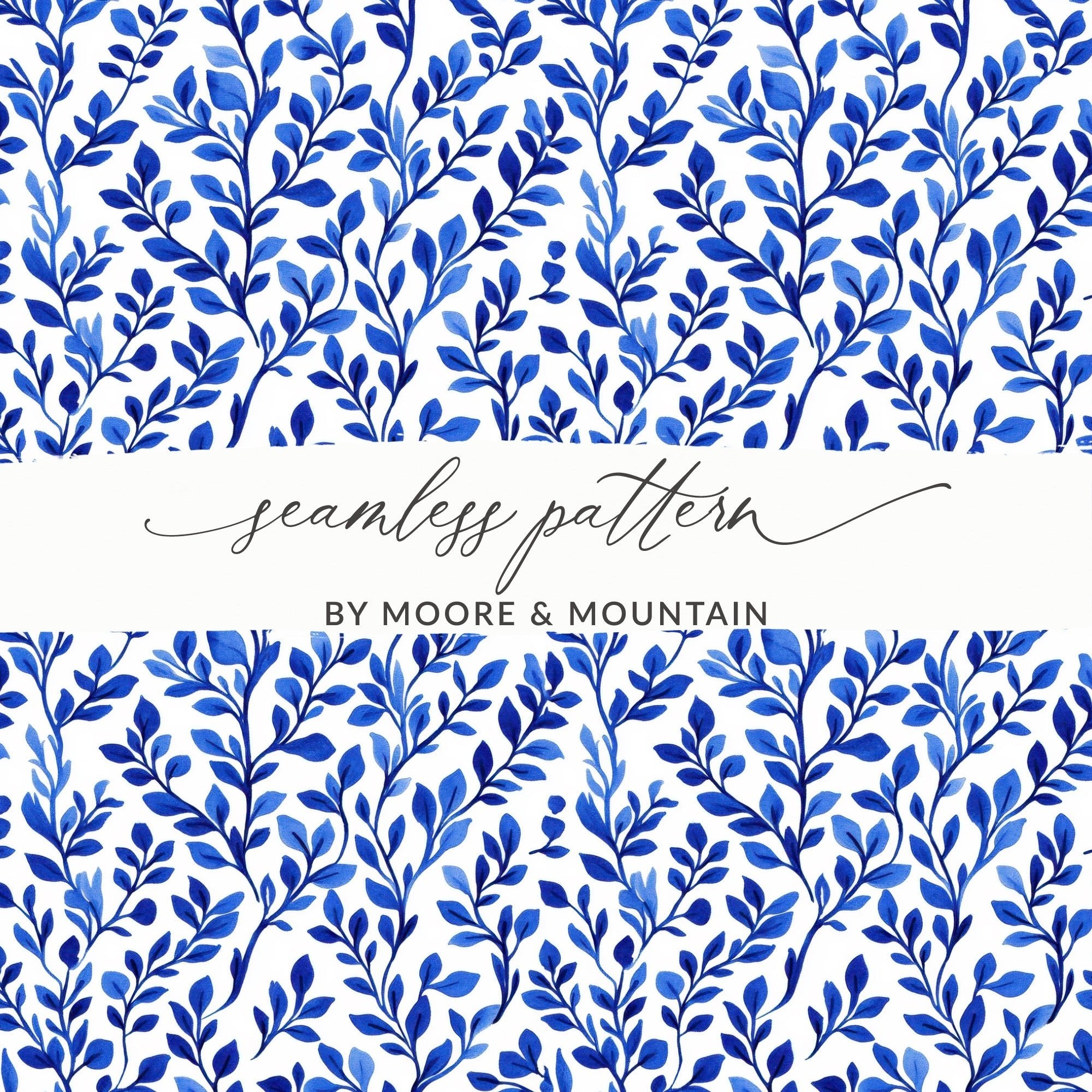 Elegant Navy Blue Botanical Leaves All Over Pattern Digital - Moore and Mountain