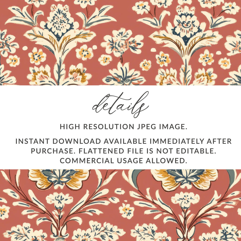 Elegant Red Indian Motif on Terracotta Background Seamless Pattern - Moore and Mountain