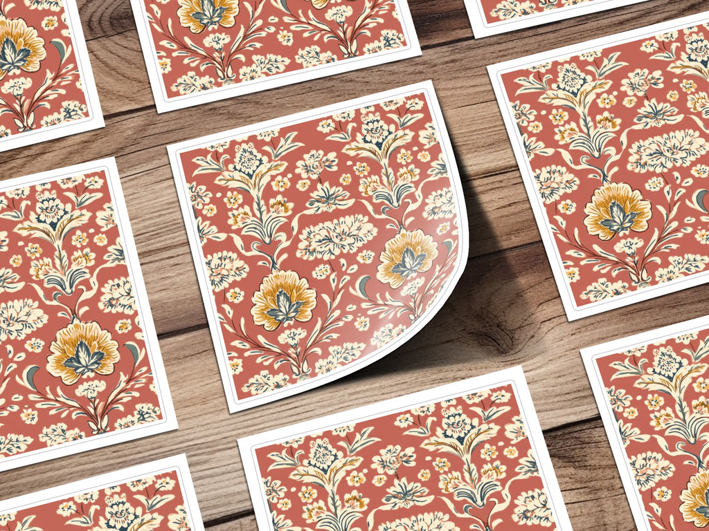 Elegant Red Indian Motif on Terracotta Background Seamless Pattern - Moore and Mountain