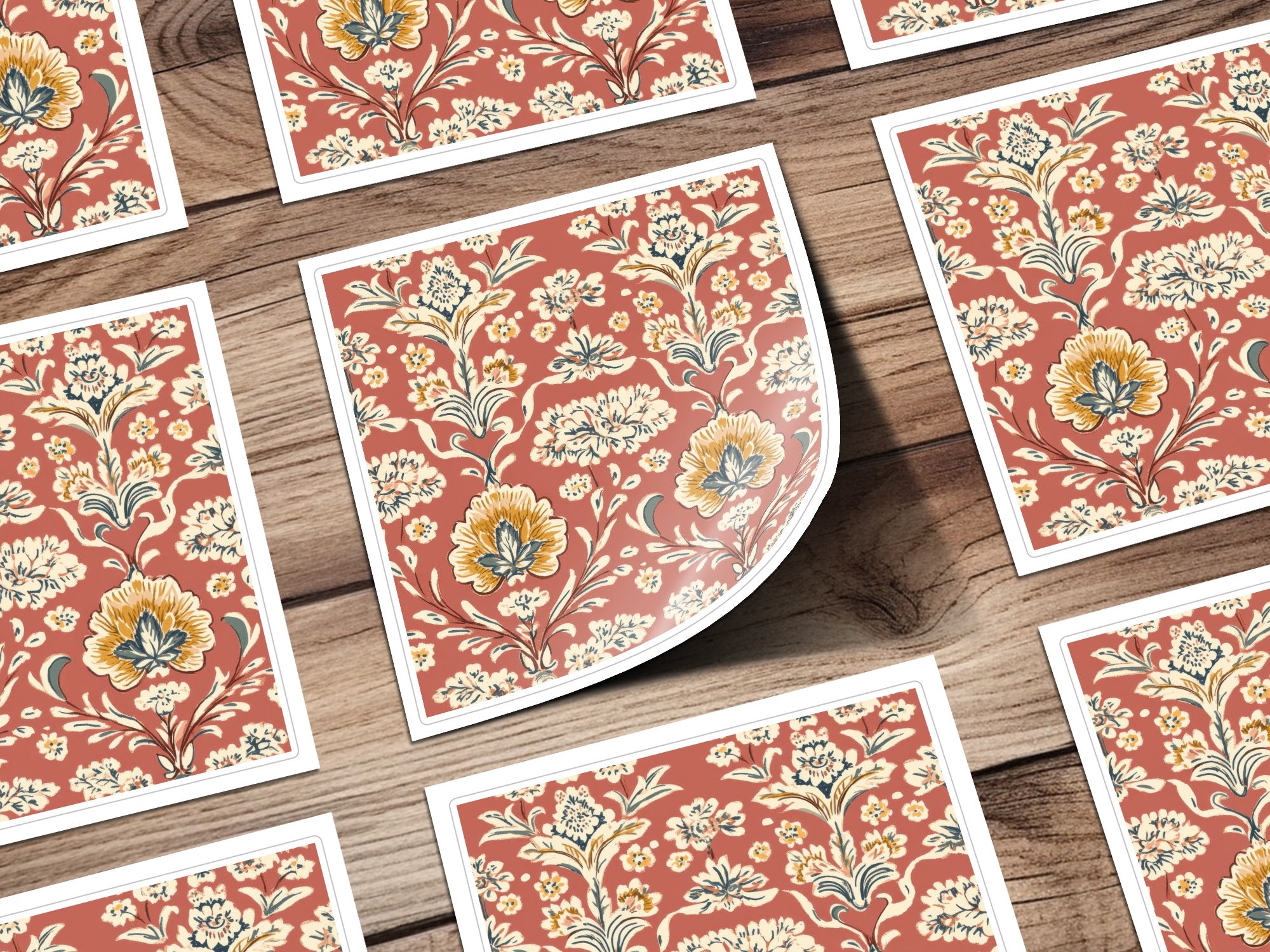Elegant Red Indian Motif on Terracotta Background Seamless Pattern - Moore and Mountain