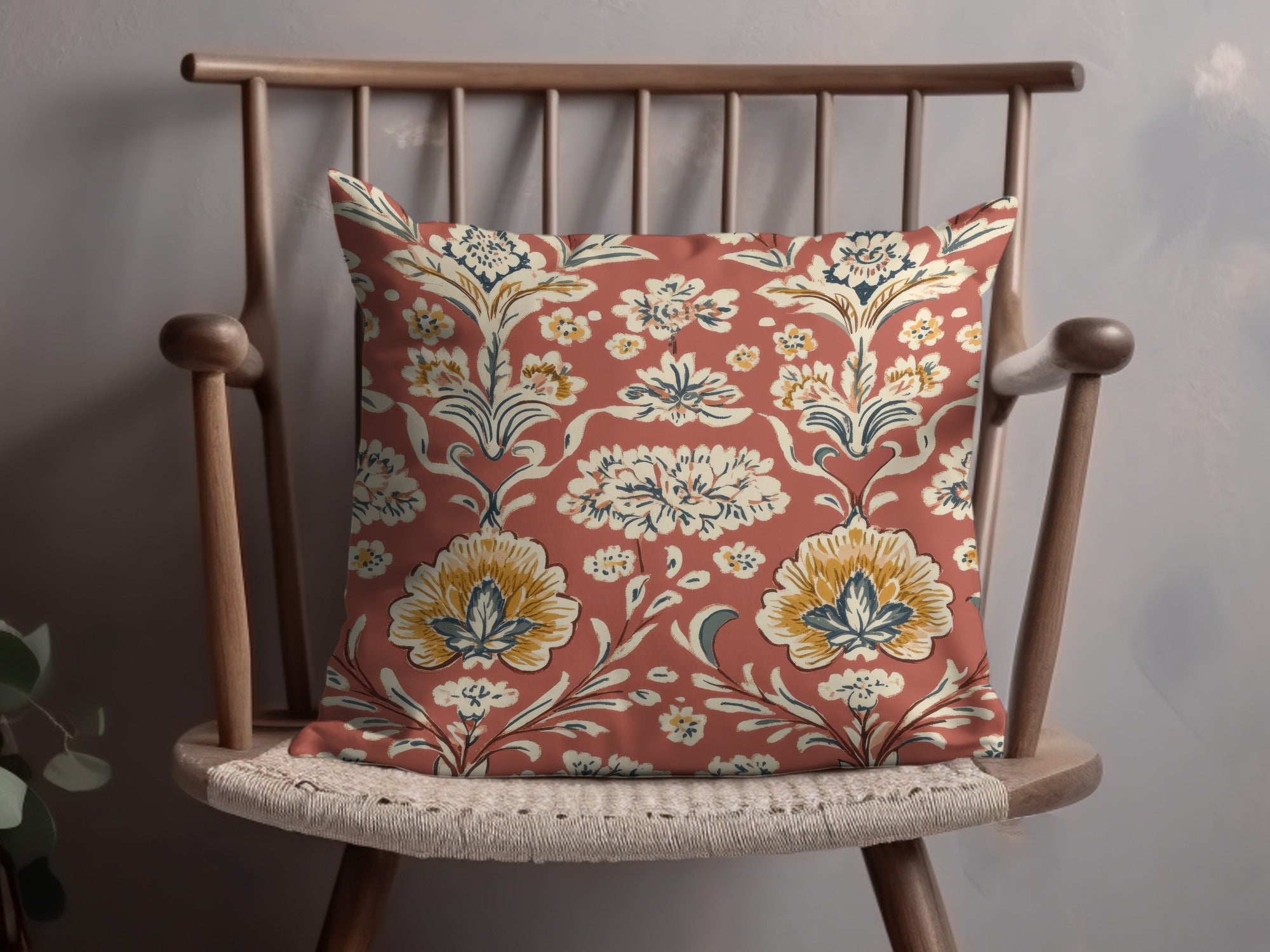 Elegant Red Indian Motif on Terracotta Background Seamless Pattern - Moore and Mountain