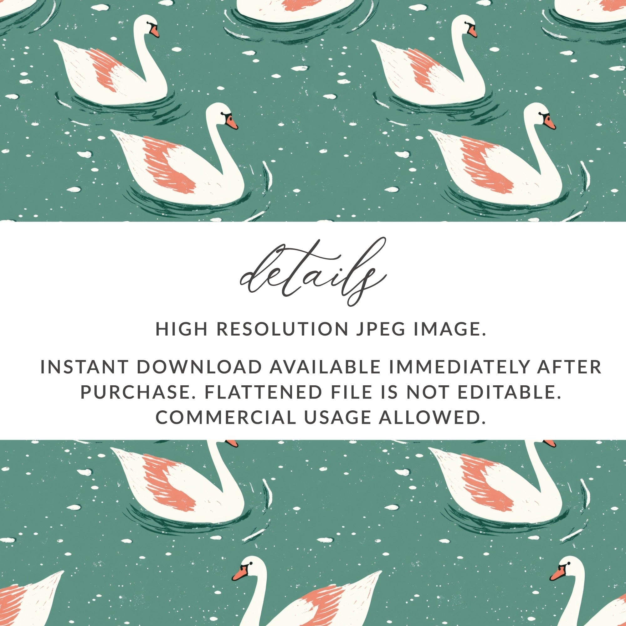 Elegant Swans Swimming on Teal Pond Repeating Pattern - Moore and Mountain