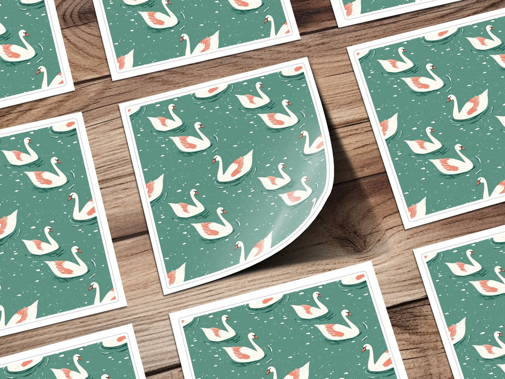 Elegant Swans Swimming on Teal Pond Repeating Pattern - Moore and Mountain