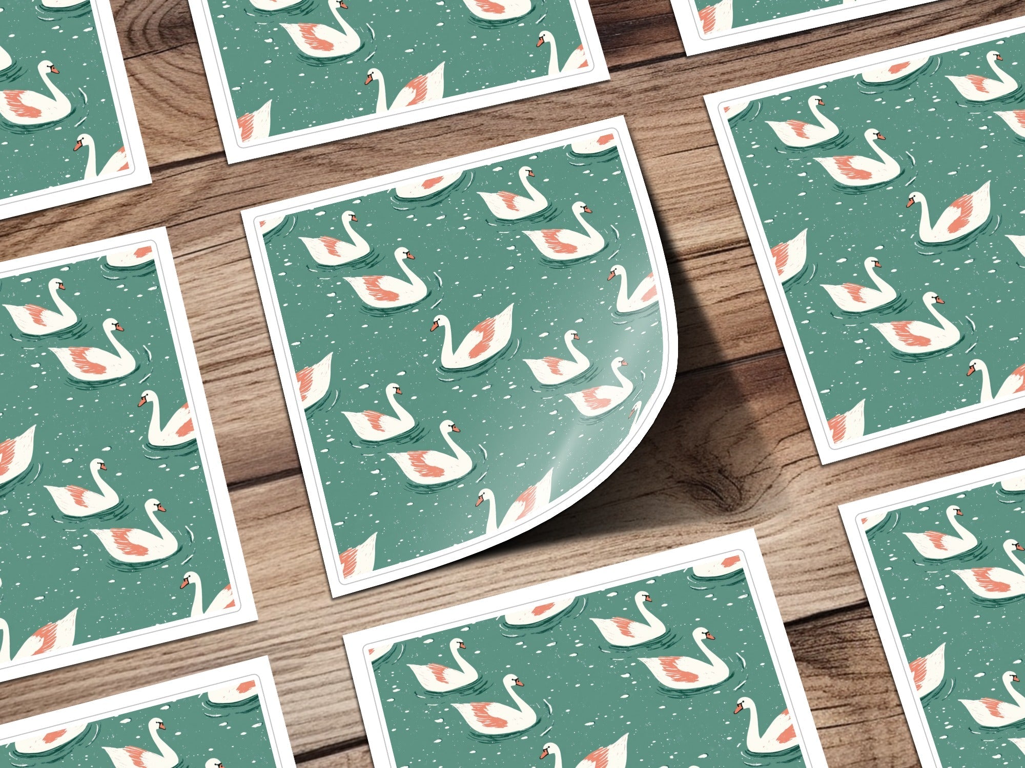 Elegant Swans Swimming on Teal Pond Repeating Pattern - Moore and Mountain