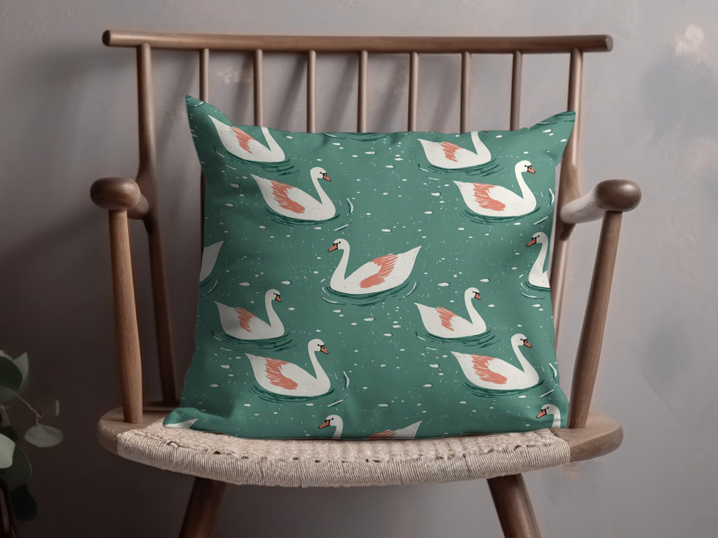 Elegant Swans Swimming on Teal Pond Repeating Pattern - Moore and Mountain