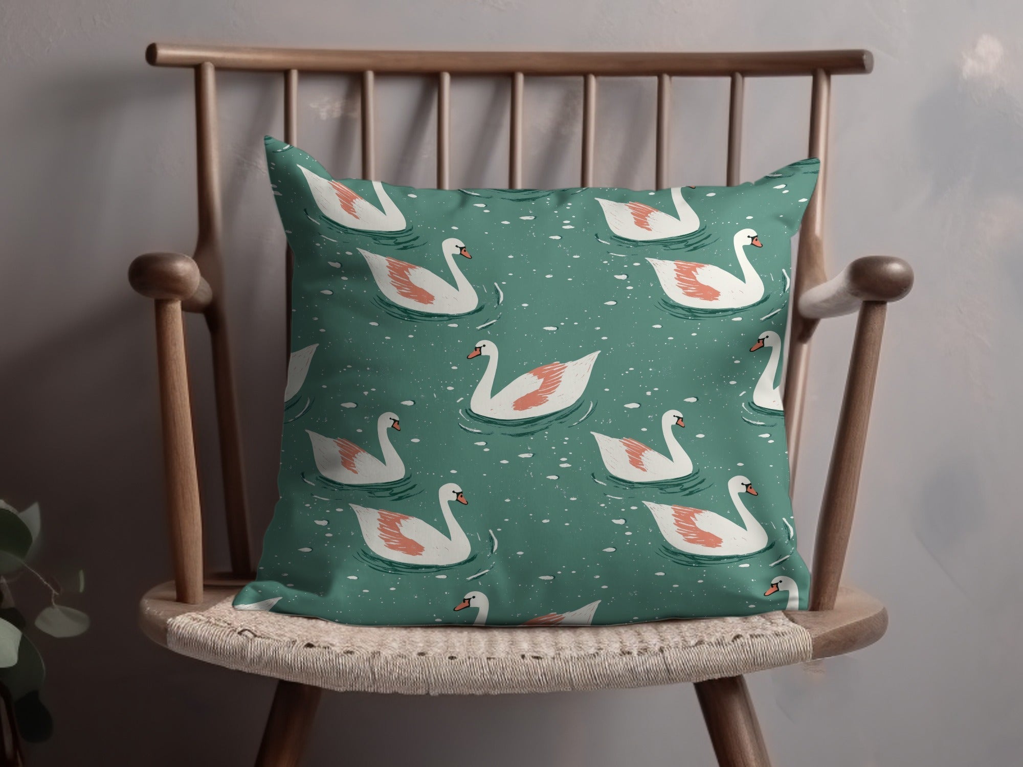 Elegant Swans Swimming on Teal Pond Repeating Pattern - Moore and Mountain