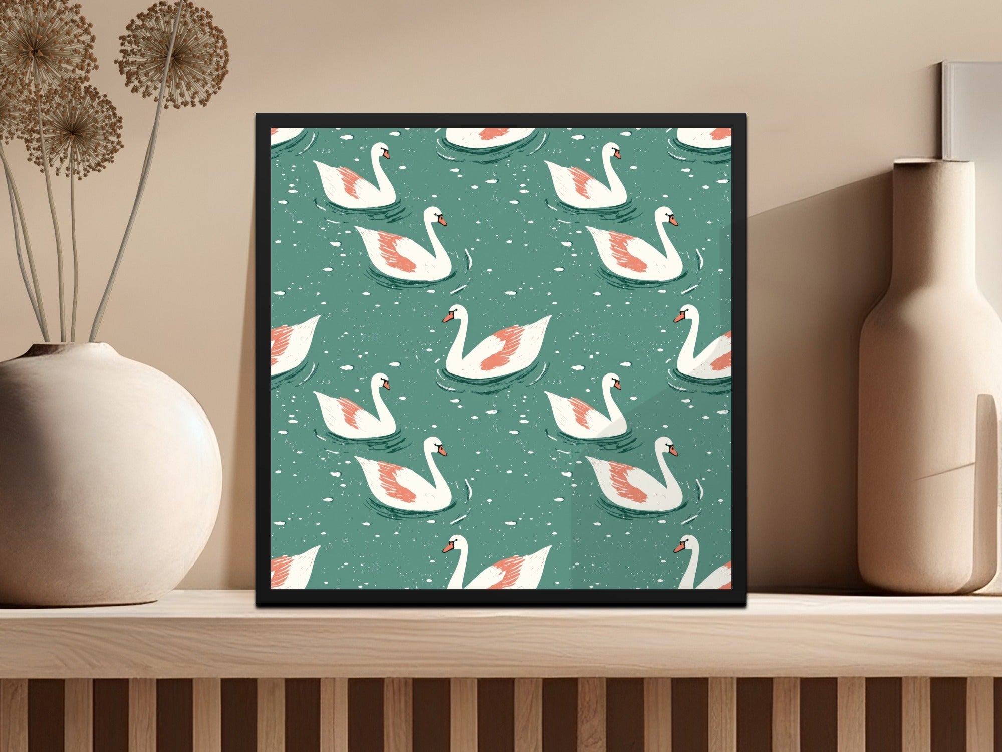 Elegant Swans Swimming on Teal Pond Repeating Pattern - Moore and Mountain