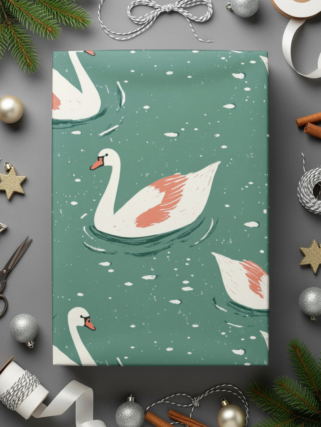 Elegant Swans Swimming on Teal Pond Repeating Pattern - Moore and Mountain