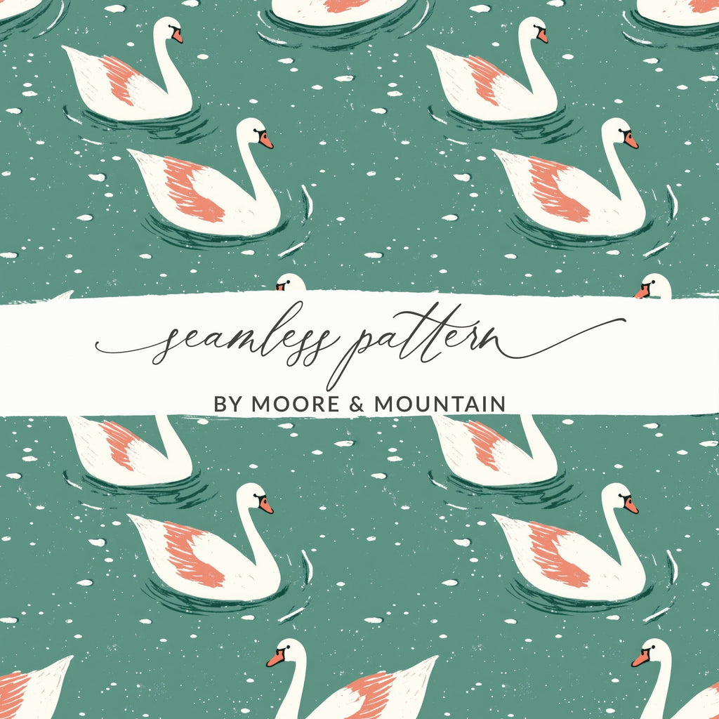 Elegant Swans Swimming on Teal Pond Repeating Pattern - Moore and Mountain