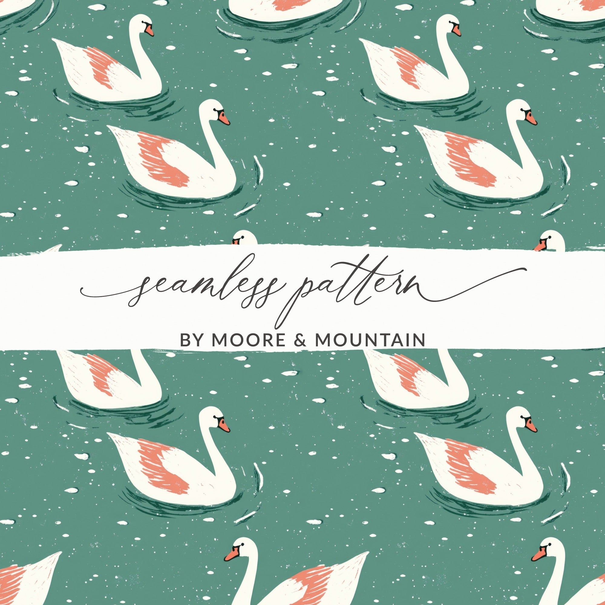 Elegant Swans Swimming on Teal Pond Repeating Pattern - Moore and Mountain