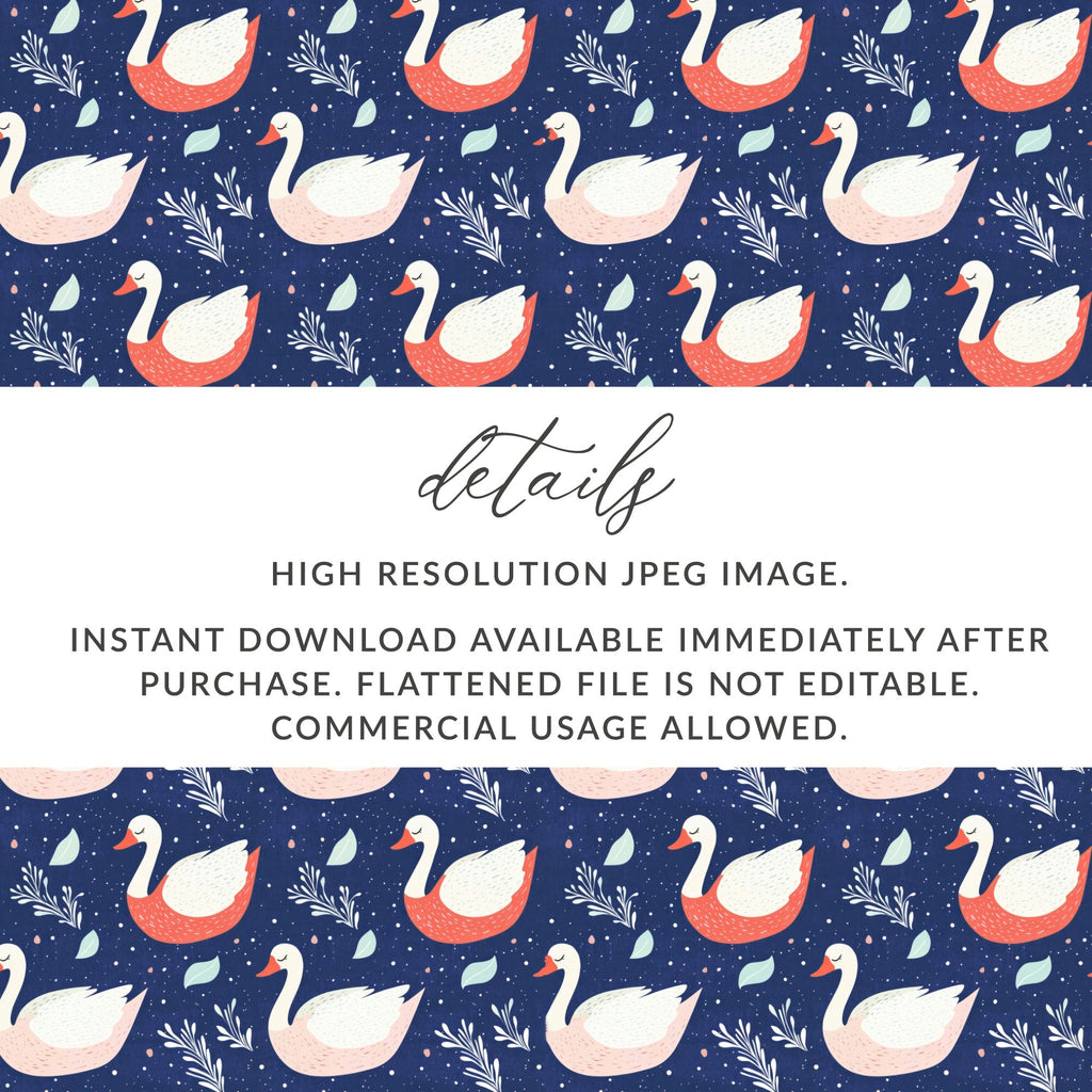 Elegant Swans on Navy Background Patterned Artwork Digital - Moore and Mountain