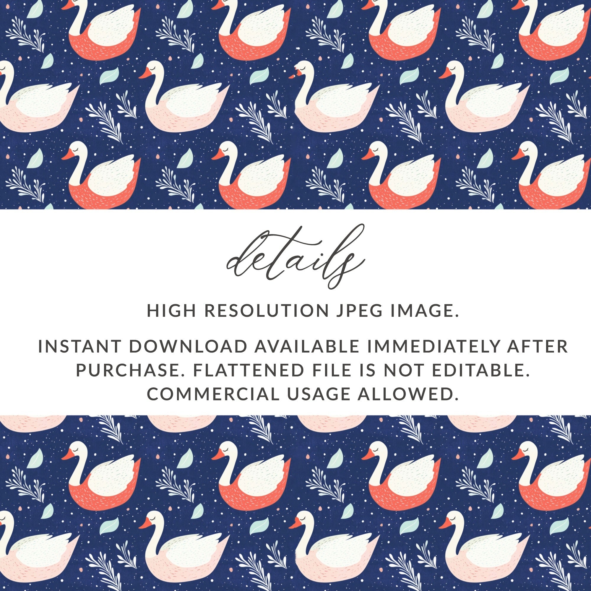 Elegant Swans on Navy Background Patterned Artwork Digital - Moore and Mountain