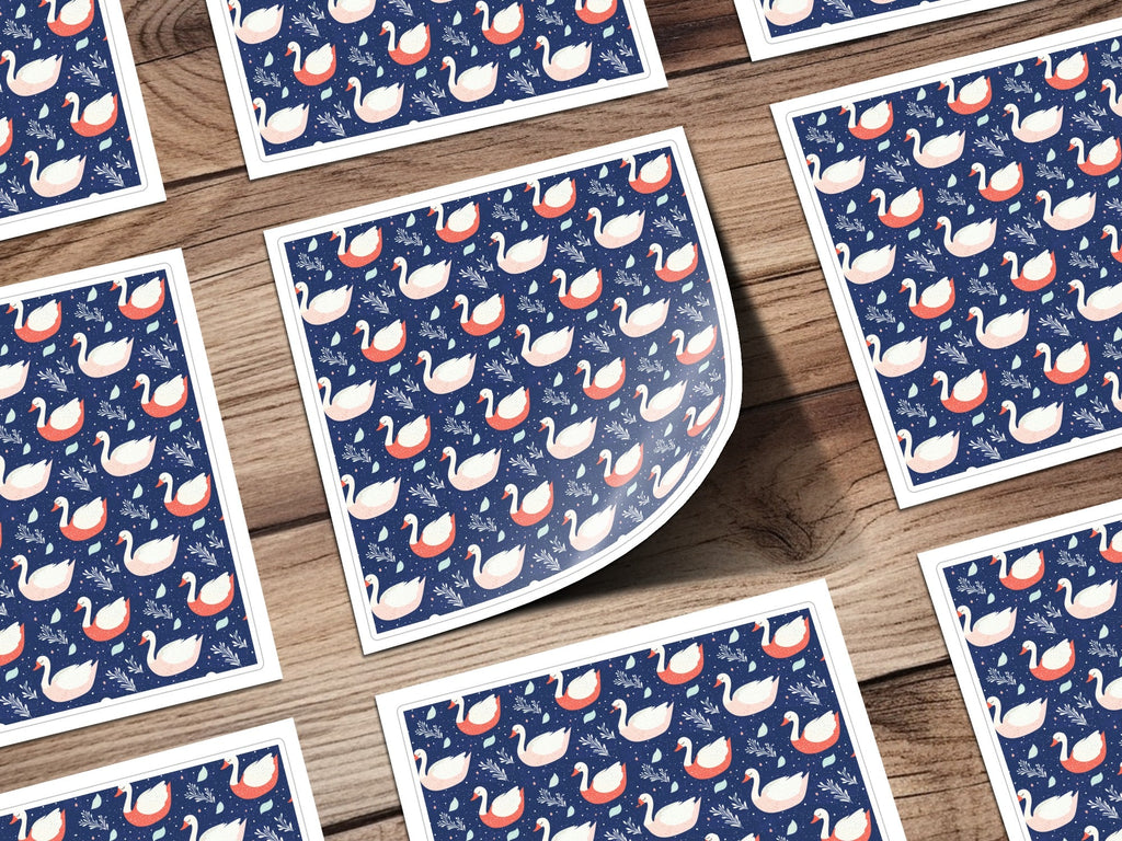 Elegant Swans on Navy Background Patterned Artwork Digital - Moore and Mountain