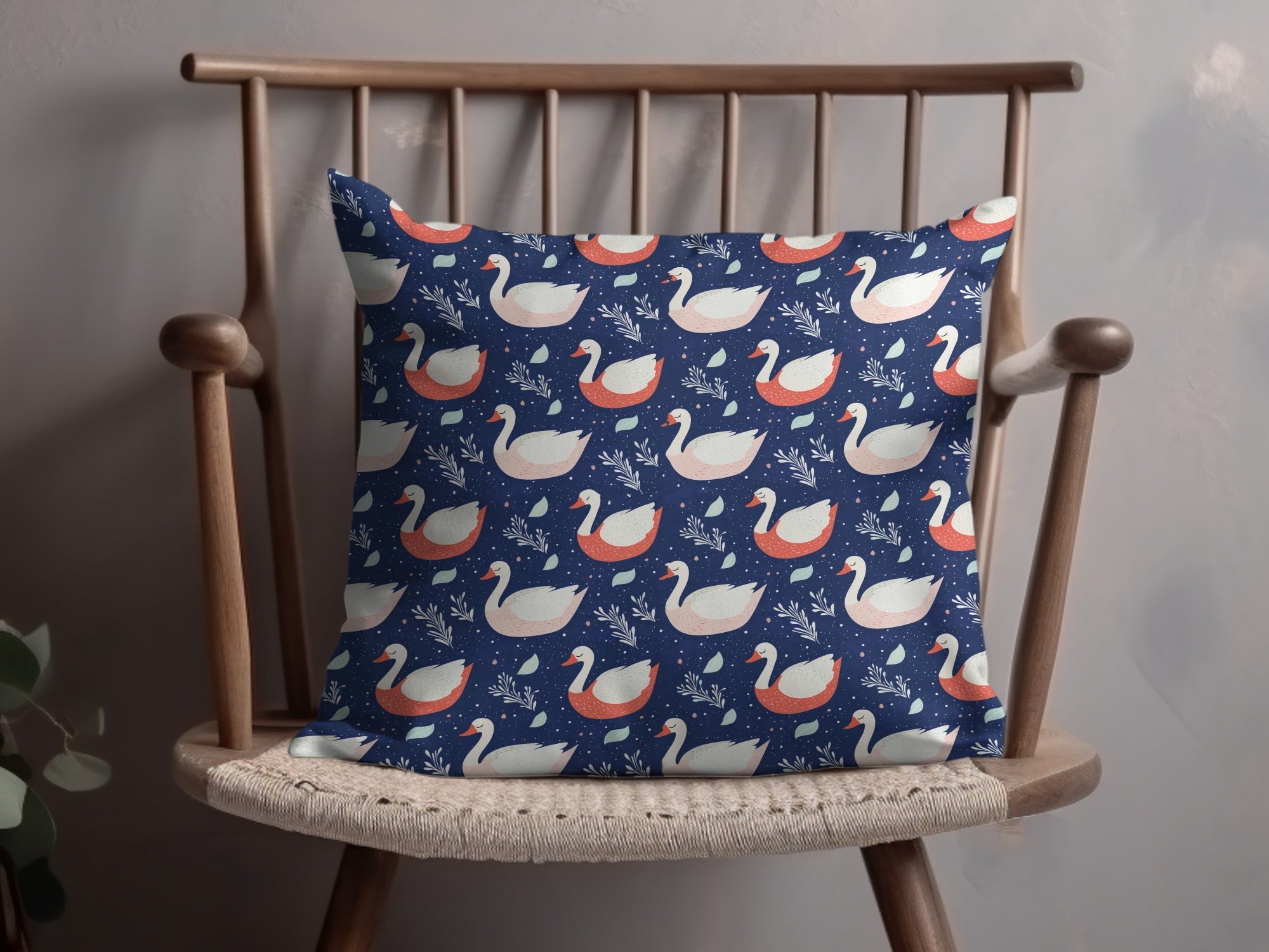 Elegant Swans on Navy Background Patterned Artwork Digital - Moore and Mountain