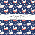 Elegant Swans on Navy Background Patterned Artwork Digital - Moore and Mountain