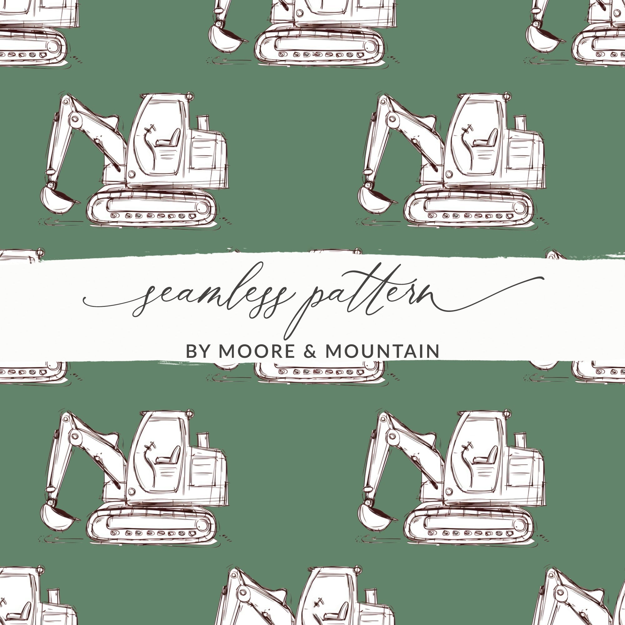 Excavator Pattern Digital Paper, Construction Vehicles Background, Digger Truck Repeat Pattern, Seamless Tileable Texture, Scrapbooking - Moore and Mountain