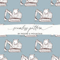 Excavator Sketch Pattern Digital, Seamless Pattern Background, Construction Equipment Illustration, Scrapbooking Paper - Moore and Mountain