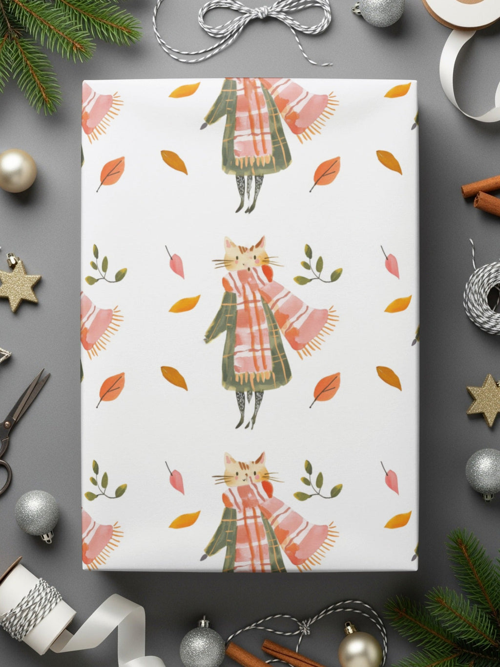 Fall Cat Seamless Pattern Digital Paper, Autumn Leaves Design, Cozy Kitty Print, Cute Animal Pattern, Fabric Design, Scrapbooking Paper - Moore and Mountain