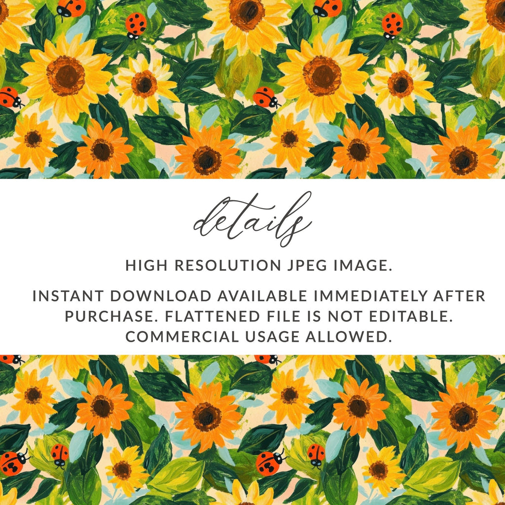 Fall Painted Acrylic Seamless Sunflower and Ladybug Seamless Pattern Bright Floral Design - Moore and Mountain