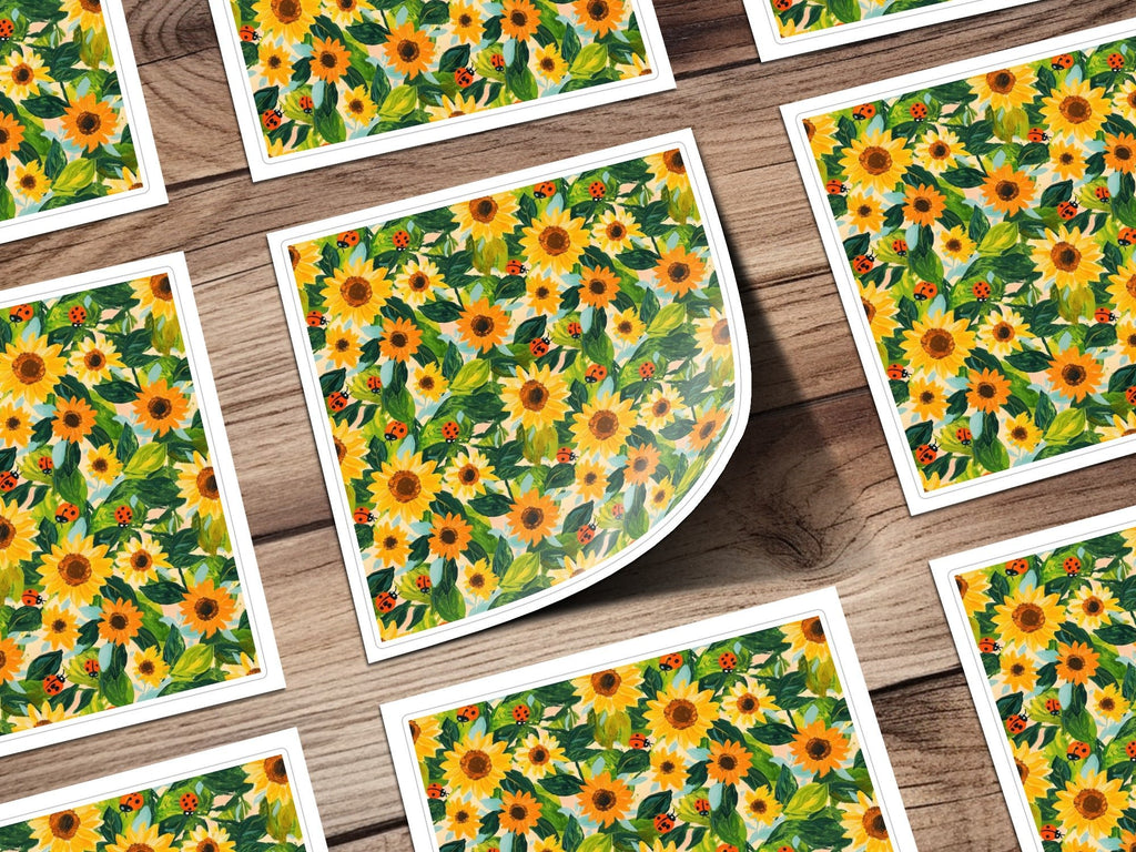 Fall Painted Acrylic Seamless Sunflower and Ladybug Seamless Pattern Bright Floral Design - Moore and Mountain