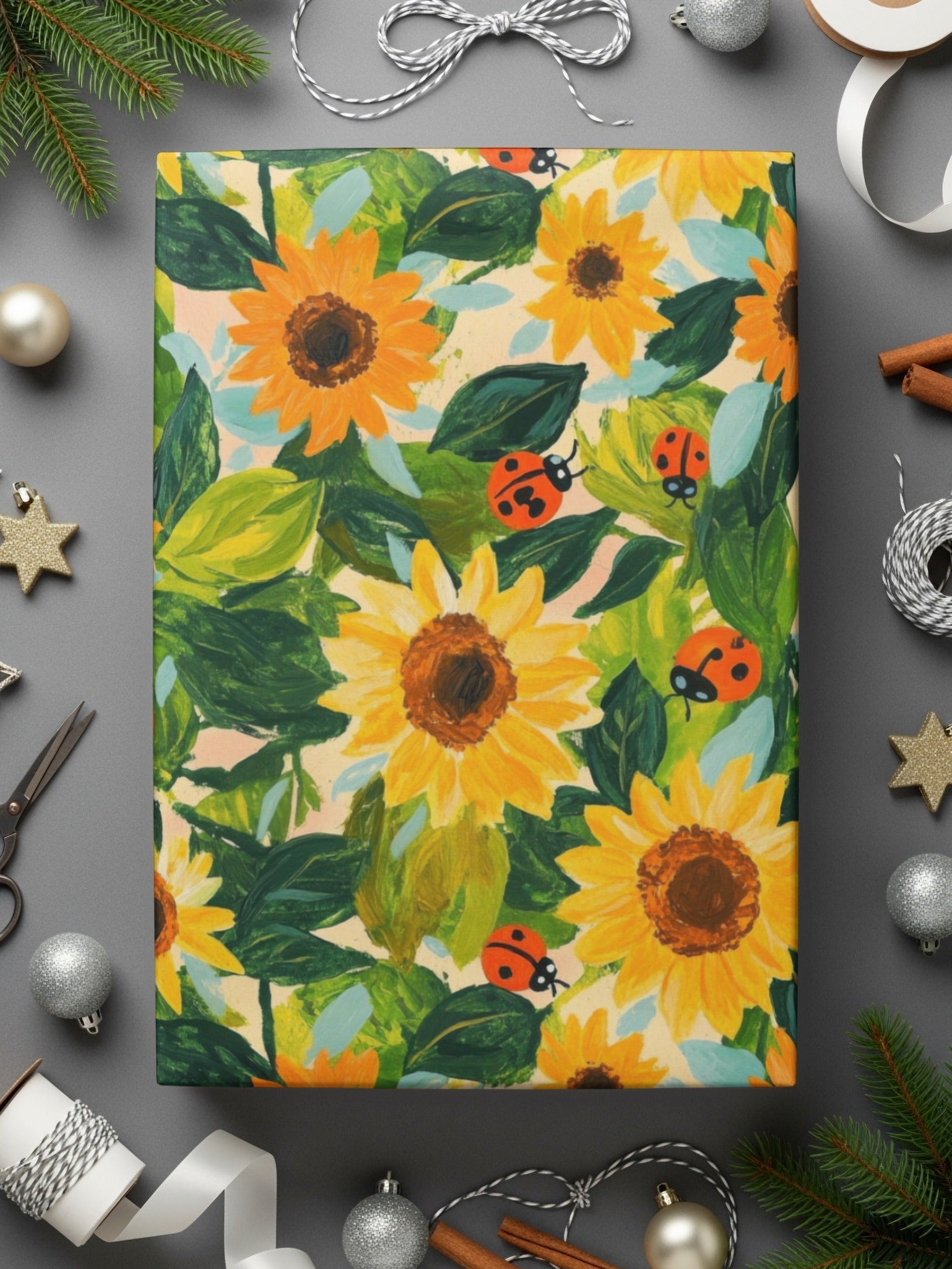 Fall Painted Acrylic Seamless Sunflower and Ladybug Seamless Pattern Bright Floral Design - Moore and Mountain