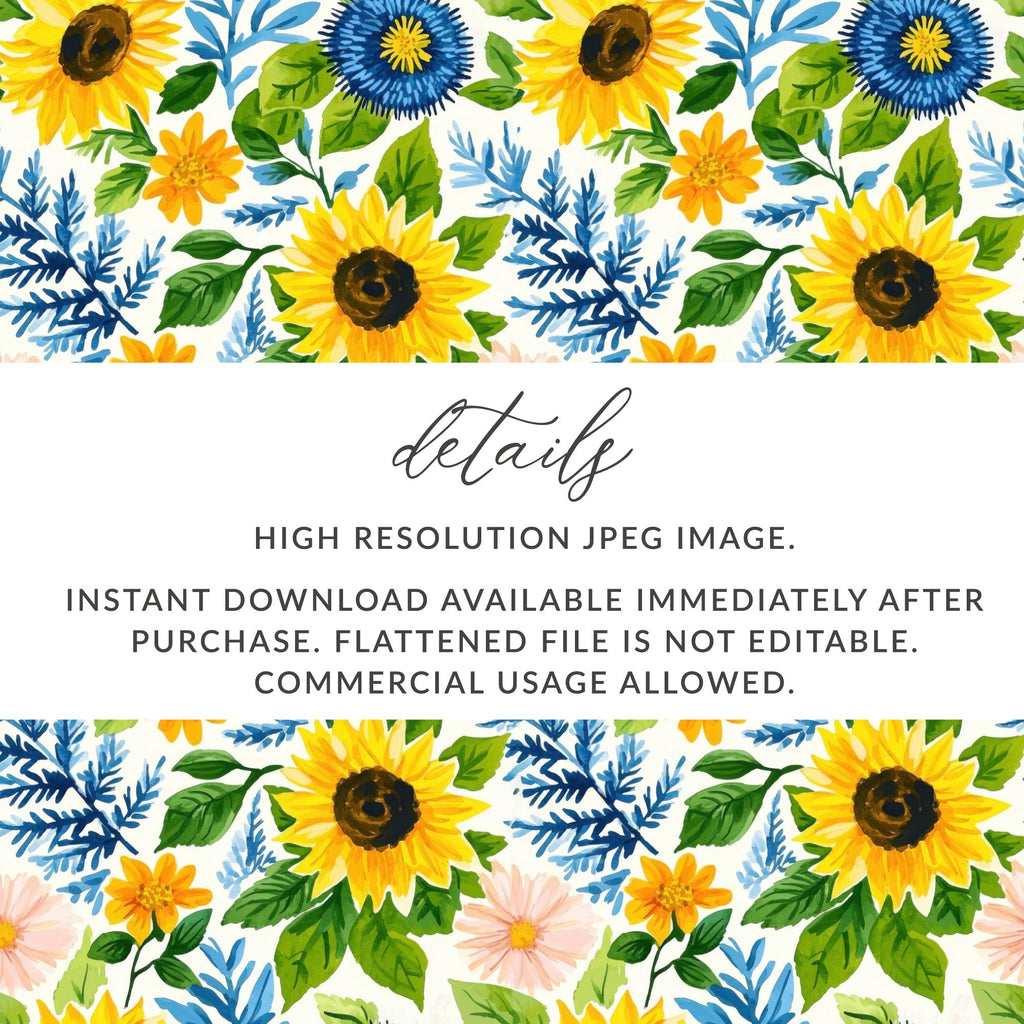 Fall Seamless Watercolor Sunflower Floral Repeat Pattern Garden Illustration - Moore and Mountain