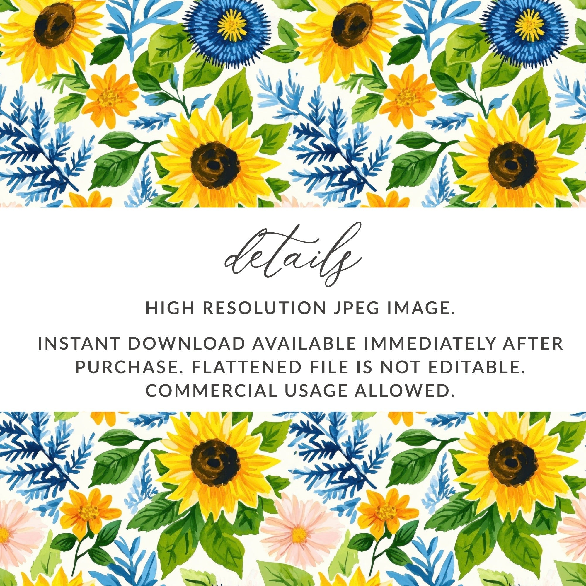 Fall Seamless Watercolor Sunflower Floral Repeat Pattern Garden Illustration - Moore and Mountain