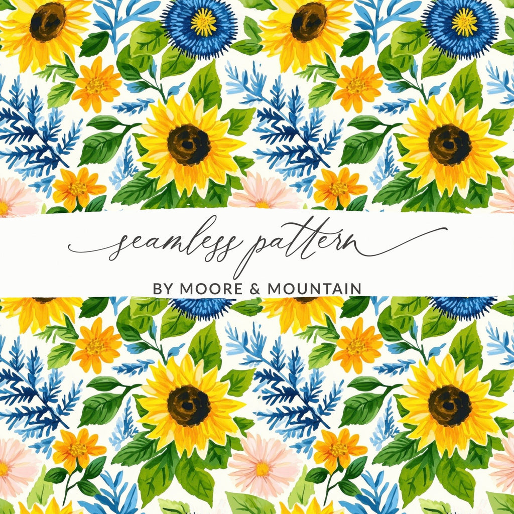 Fall Seamless Watercolor Sunflower Floral Repeat Pattern Garden Illustration - Moore and Mountain