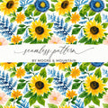 Fall Seamless Watercolor Sunflower Floral Repeat Pattern Garden Illustration - Moore and Mountain
