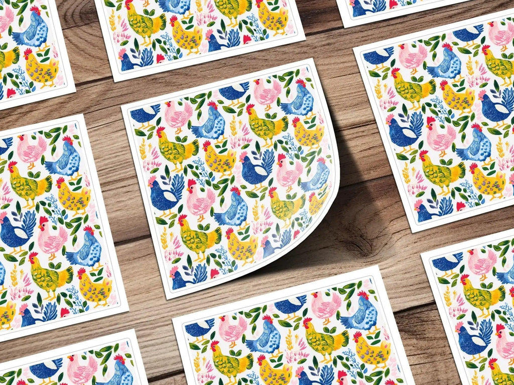 Farmhouse Chicken Digital Paper, Colorful Rooster Pattern, Seamless Chicken Design, Farm Animal Art, Digital Download - Moore and Mountain
