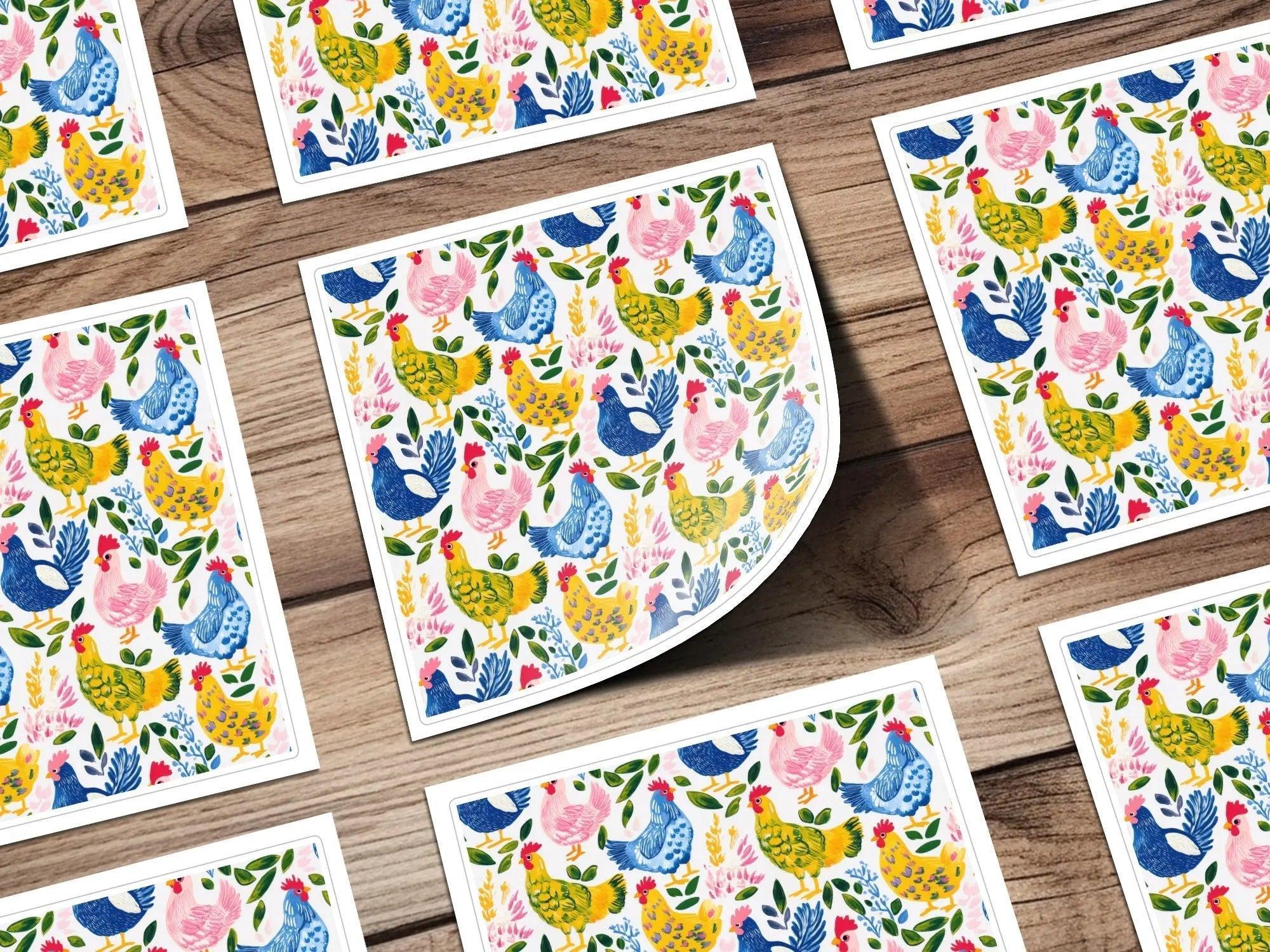 Farmhouse Chicken Digital Paper, Colorful Rooster Pattern, Seamless Chicken Design, Farm Animal Art, Digital Download - Moore and Mountain