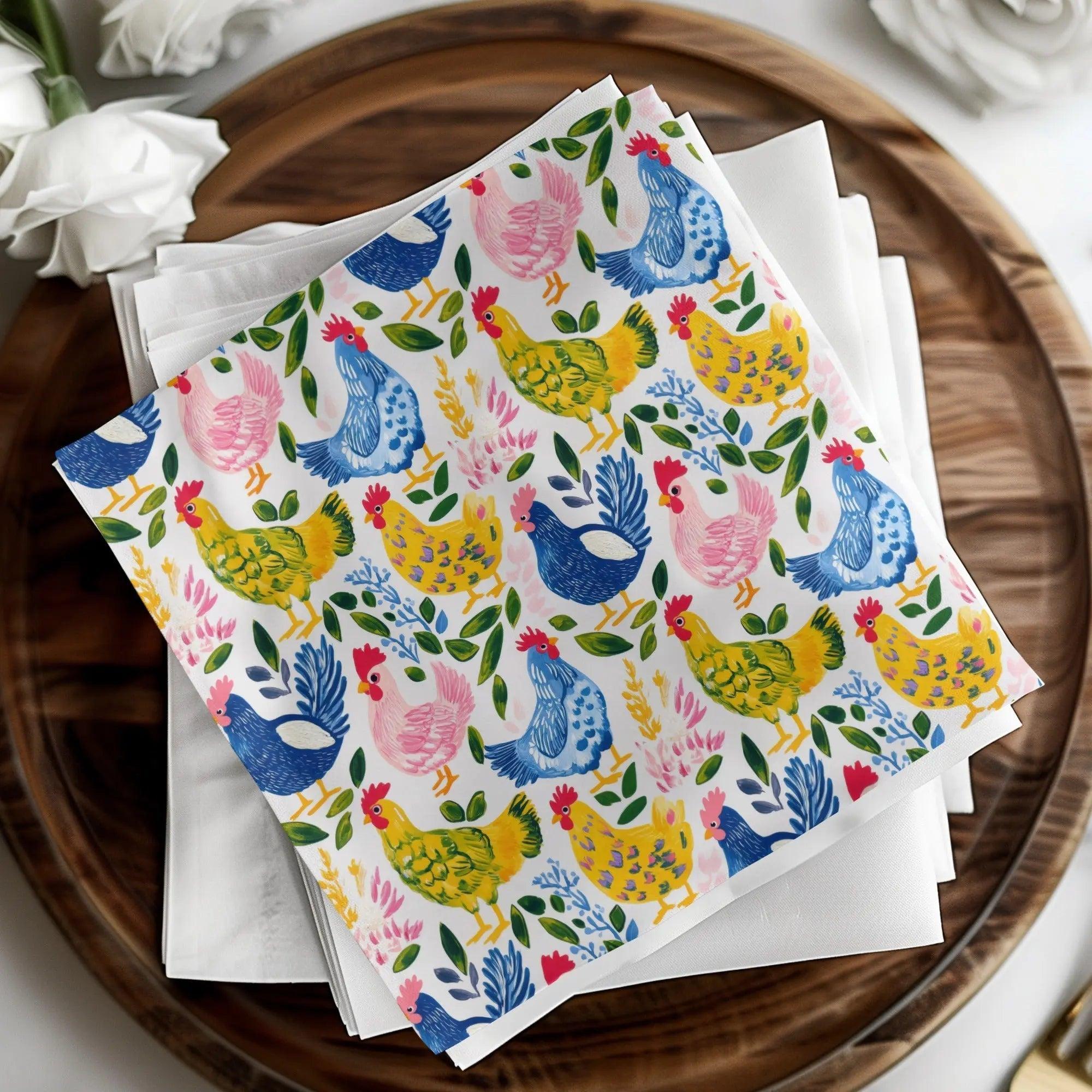 Farmhouse Chicken Digital Paper, Colorful Rooster Pattern, Seamless Chicken Design, Farm Animal Art, Digital Download - Moore and Mountain
