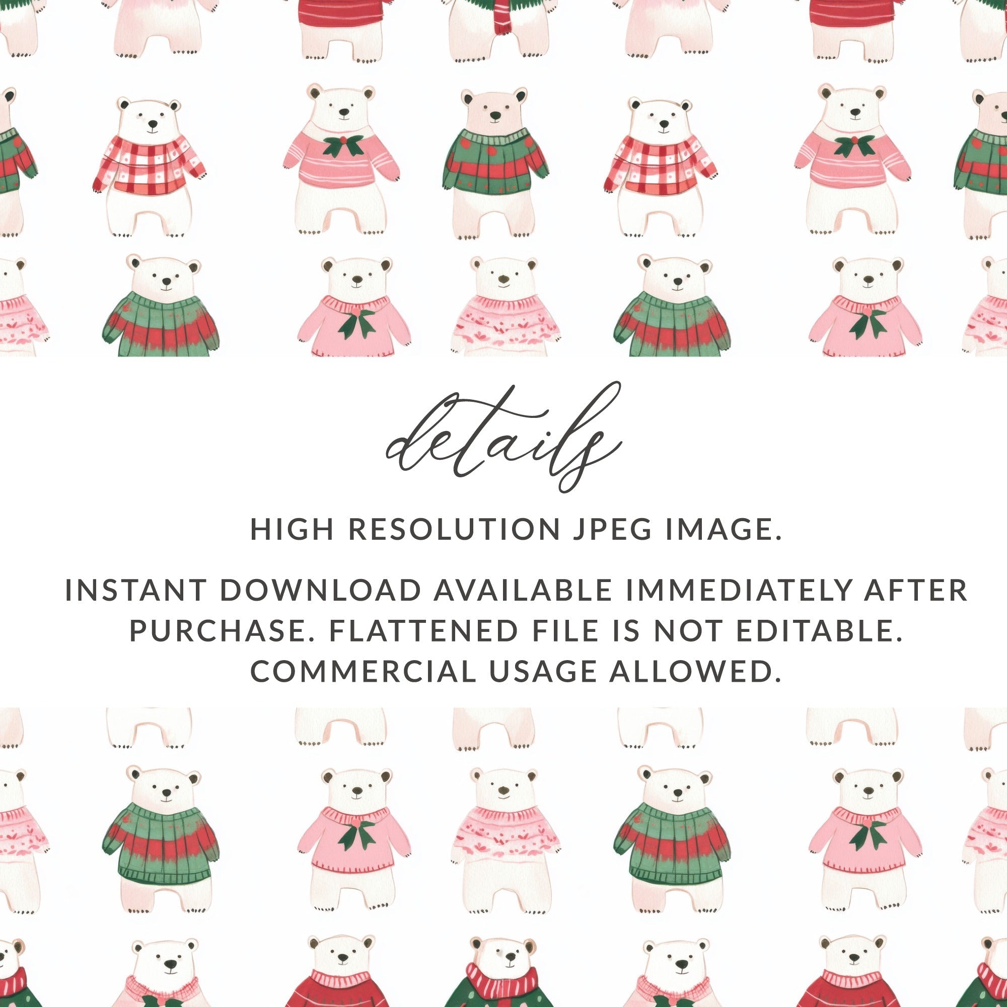 Festive Bears In Sweaters Christmas Themed Seamless Pattern Digital - Moore and Mountain