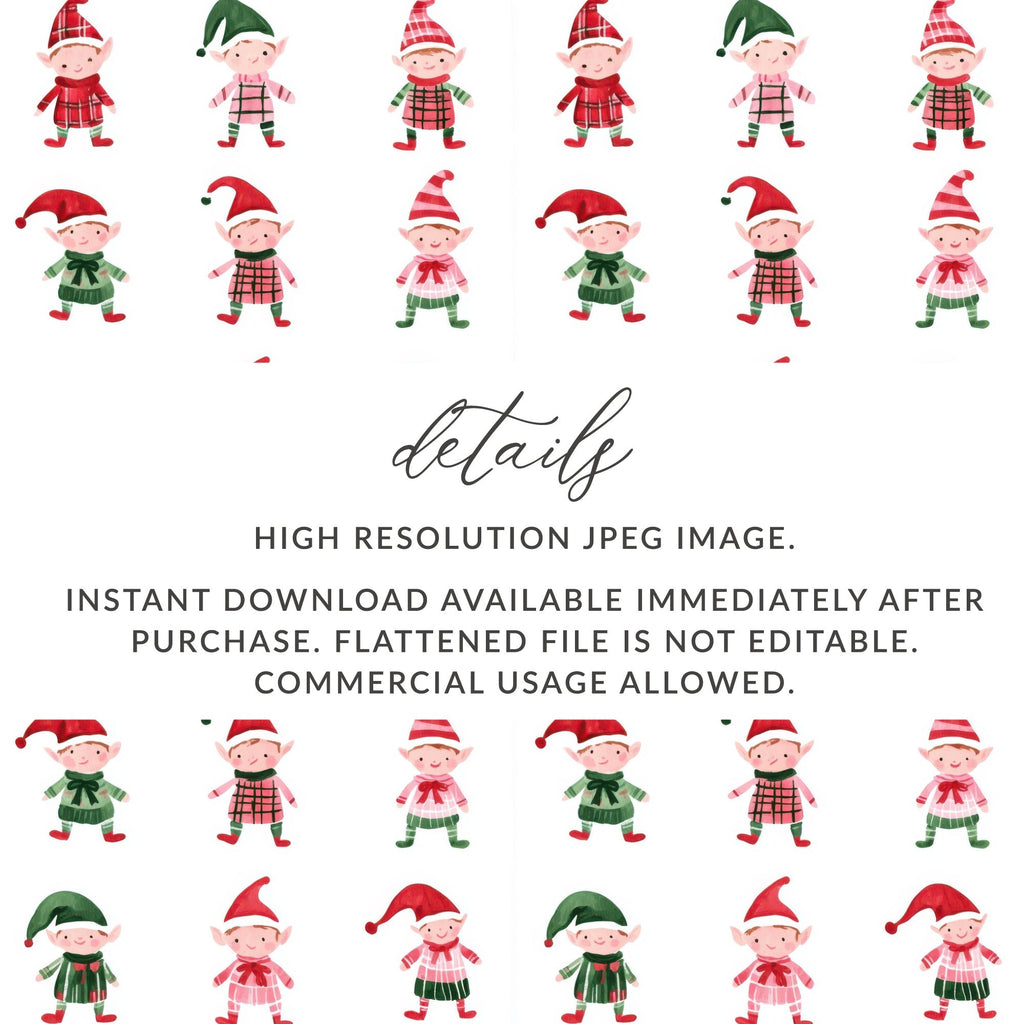 Festive Christmas Elves Pattern Holiday Season Fun Digital - Moore and Mountain
