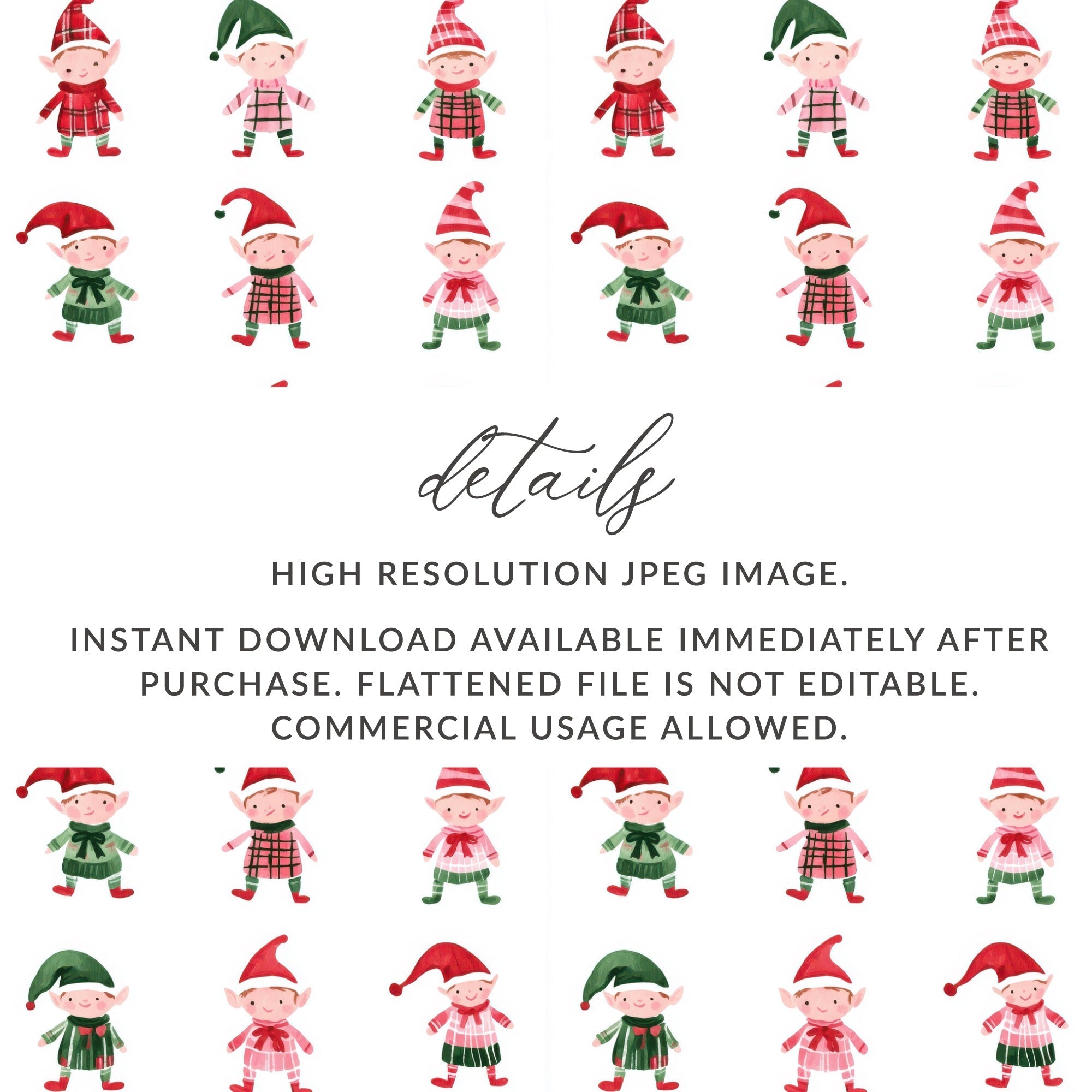 Festive Christmas Elves Pattern Holiday Season Fun Digital - Moore and Mountain