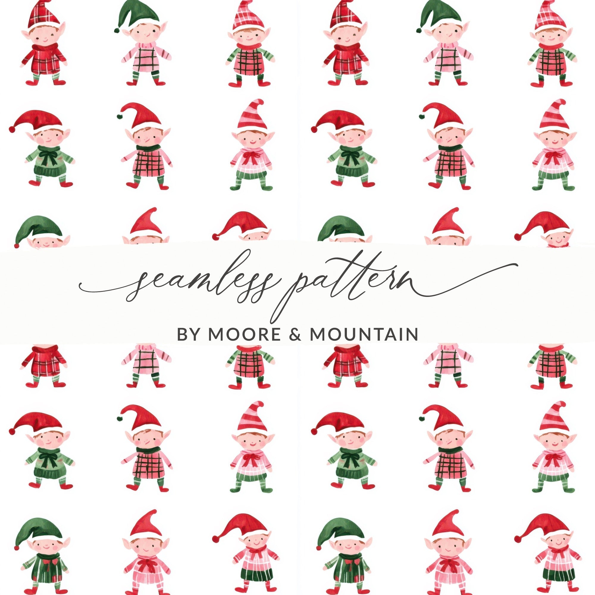 Festive Christmas Elves Pattern Holiday Season Fun Digital - Moore and Mountain