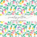 Festive Colorful Christmas Lights Seamless Pattern on String Pattern Digital - Moore and Mountain