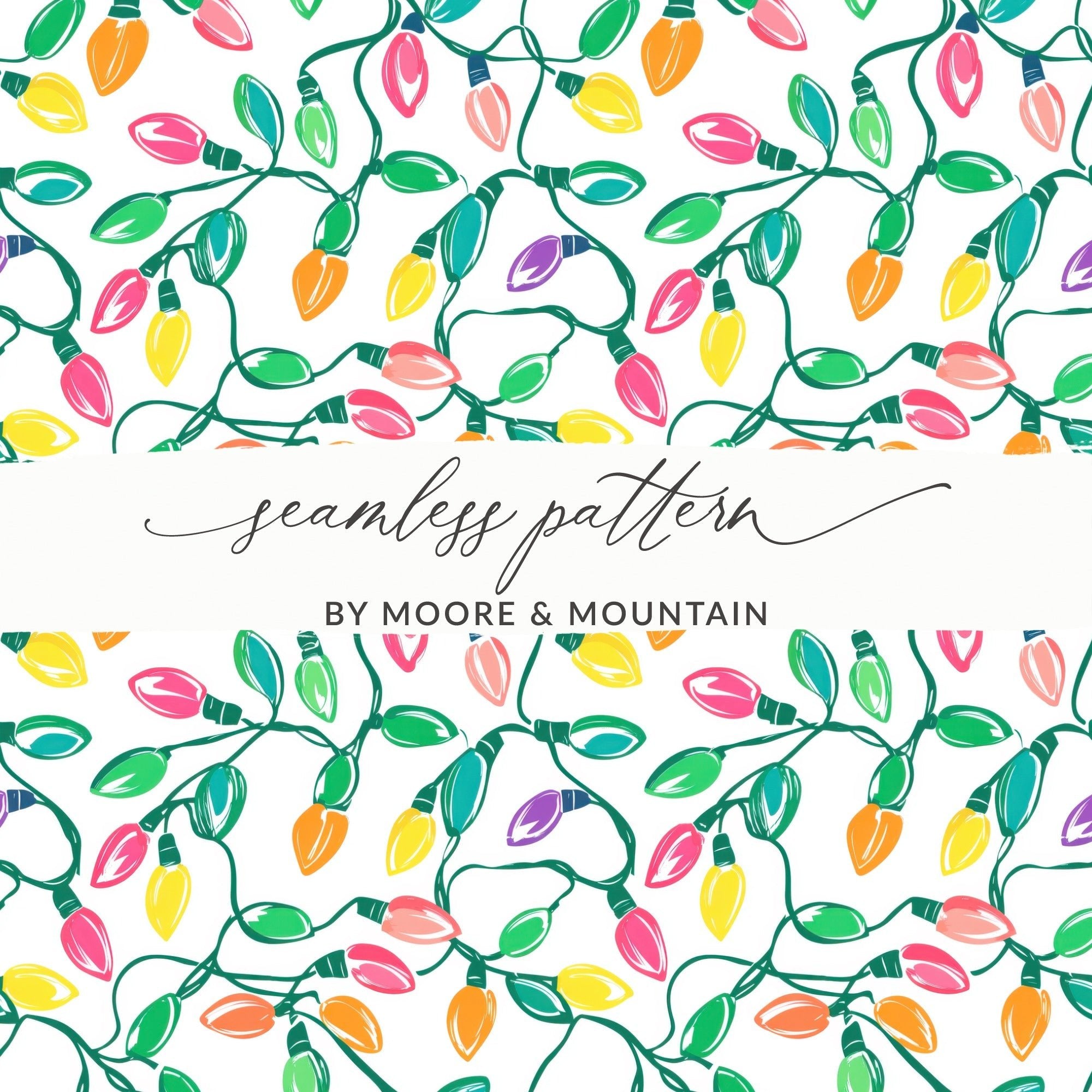 Festive Colorful Christmas Lights Seamless Pattern on String Pattern Digital - Moore and Mountain