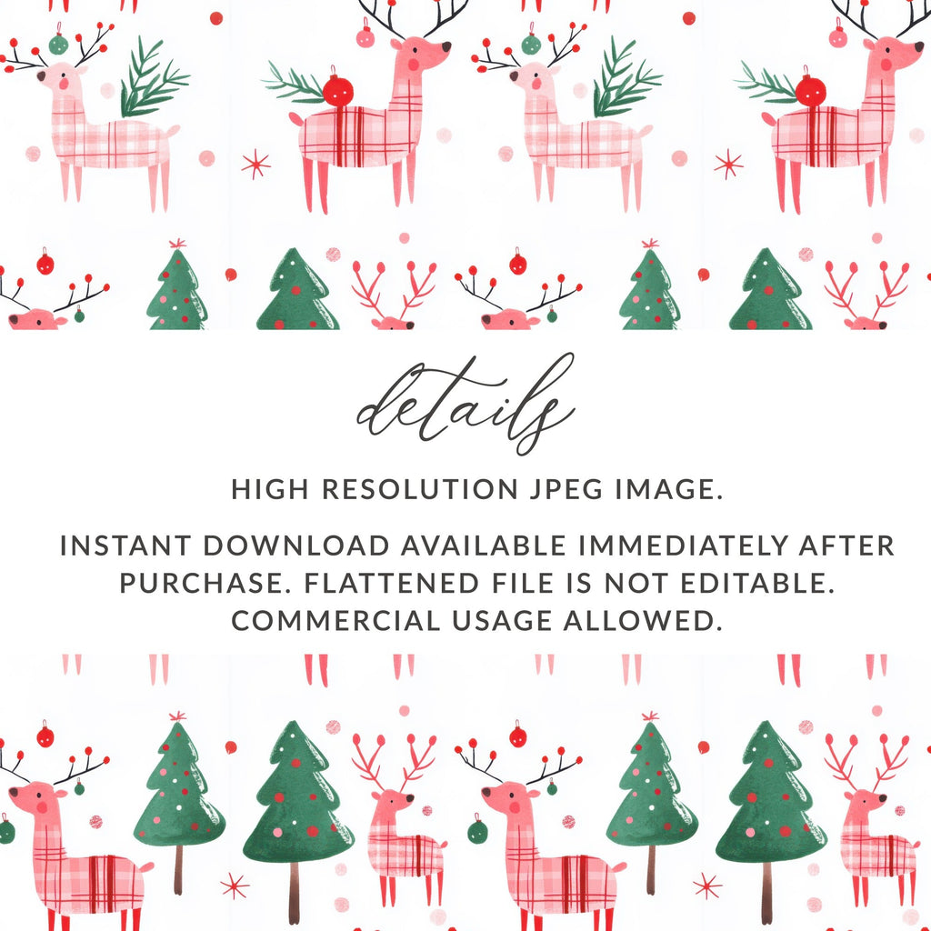 Festive Deer Christmas Trees Pattern Holiday Design Digital - Moore and Mountain