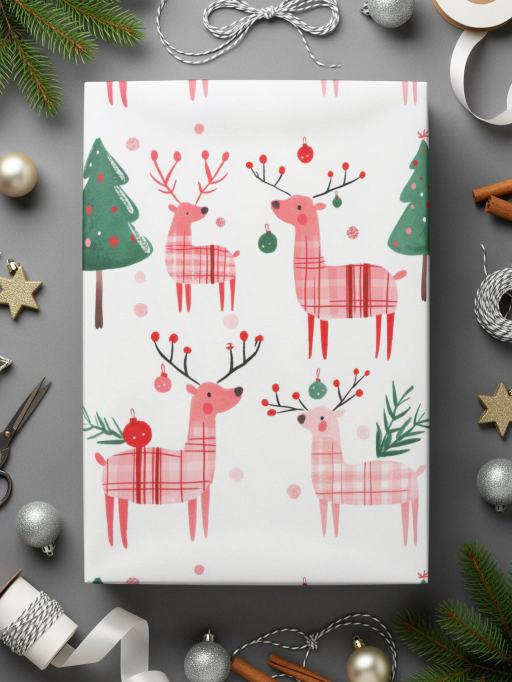 Festive Deer Christmas Trees Pattern Holiday Design Digital - Moore and Mountain