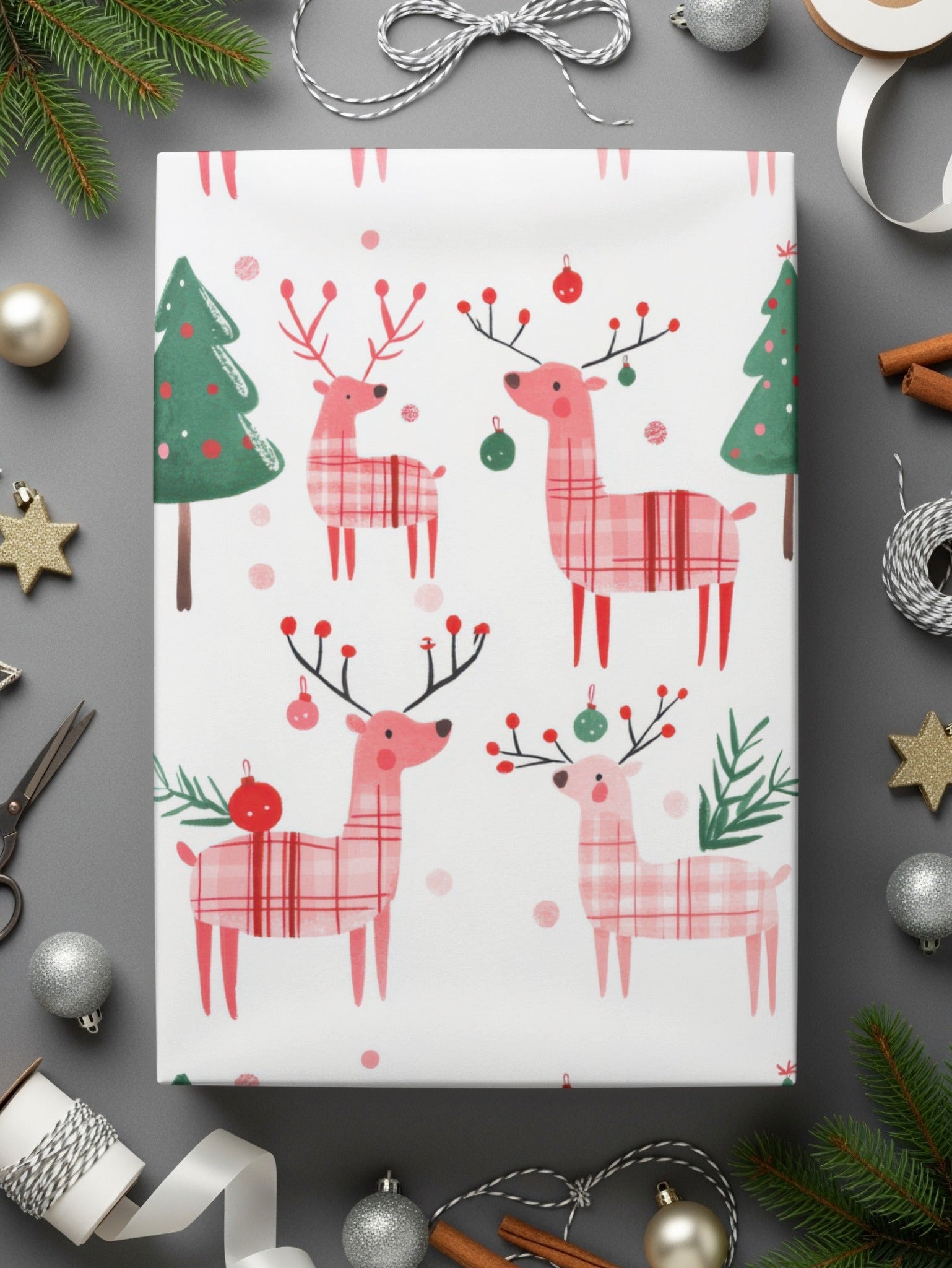 Festive Deer Christmas Trees Pattern Holiday Design Digital - Moore and Mountain
