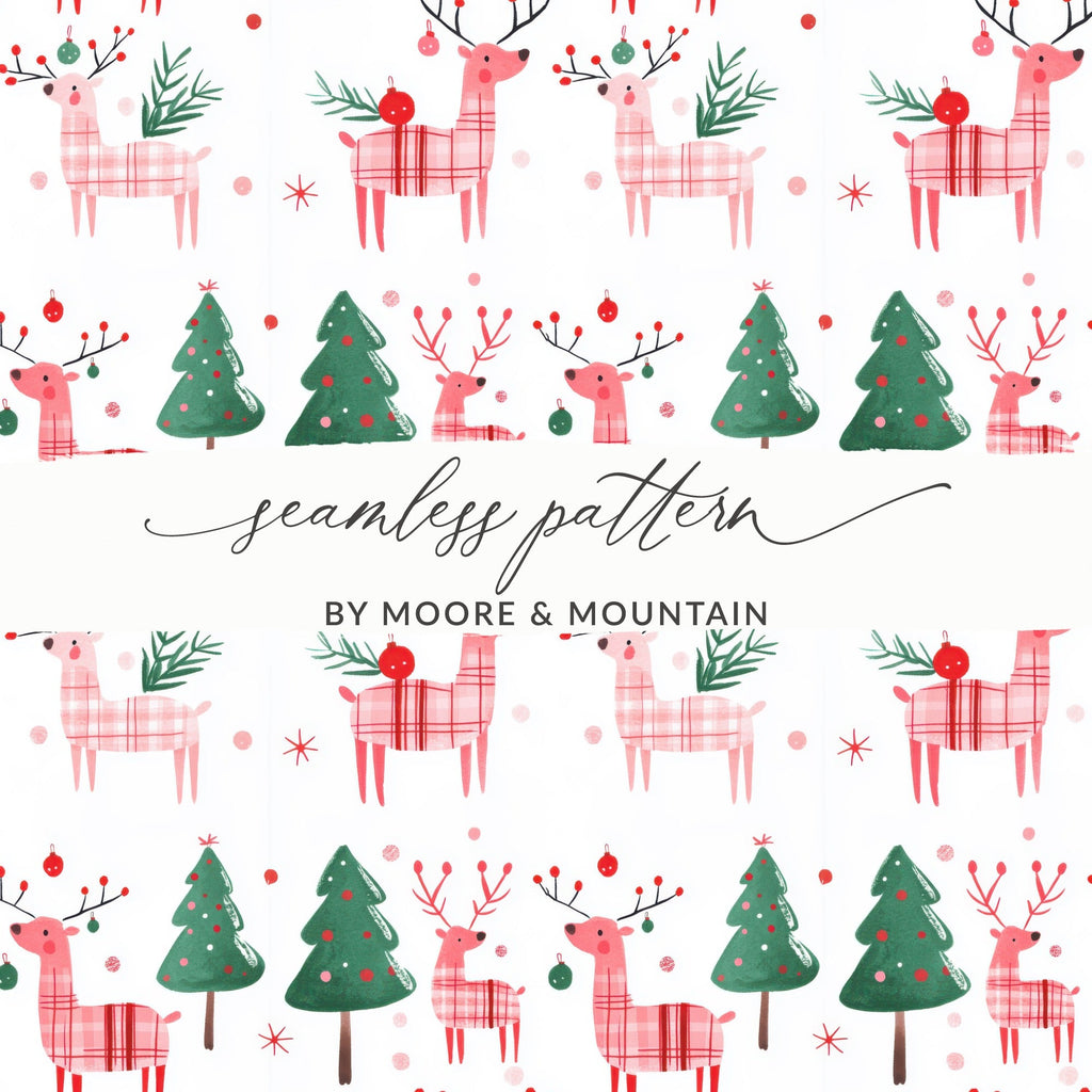 Festive Deer Christmas Trees Pattern Holiday Design Digital - Moore and Mountain