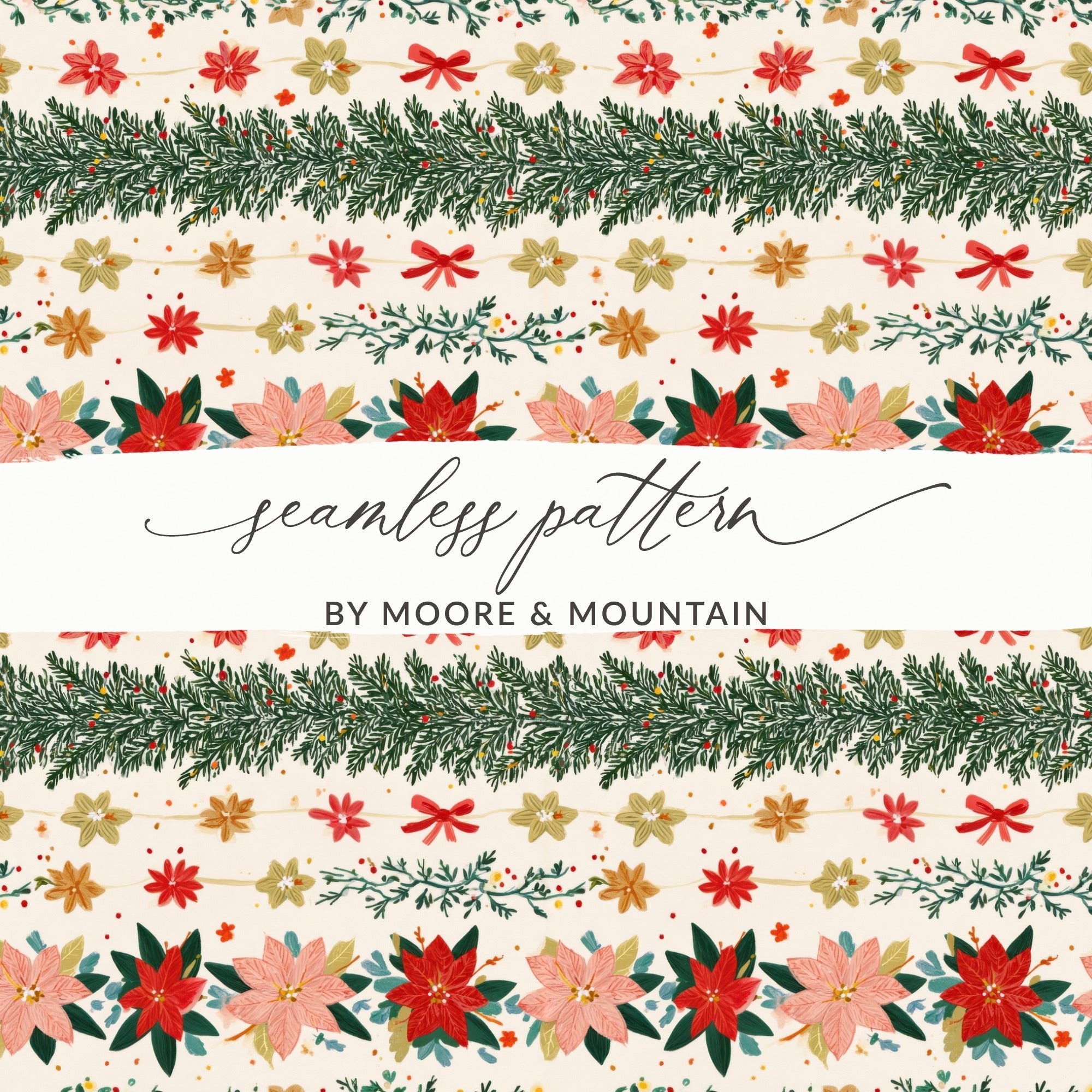 Festive Floral Christmas Theme Design Celebration Time Digital - Moore and Mountain