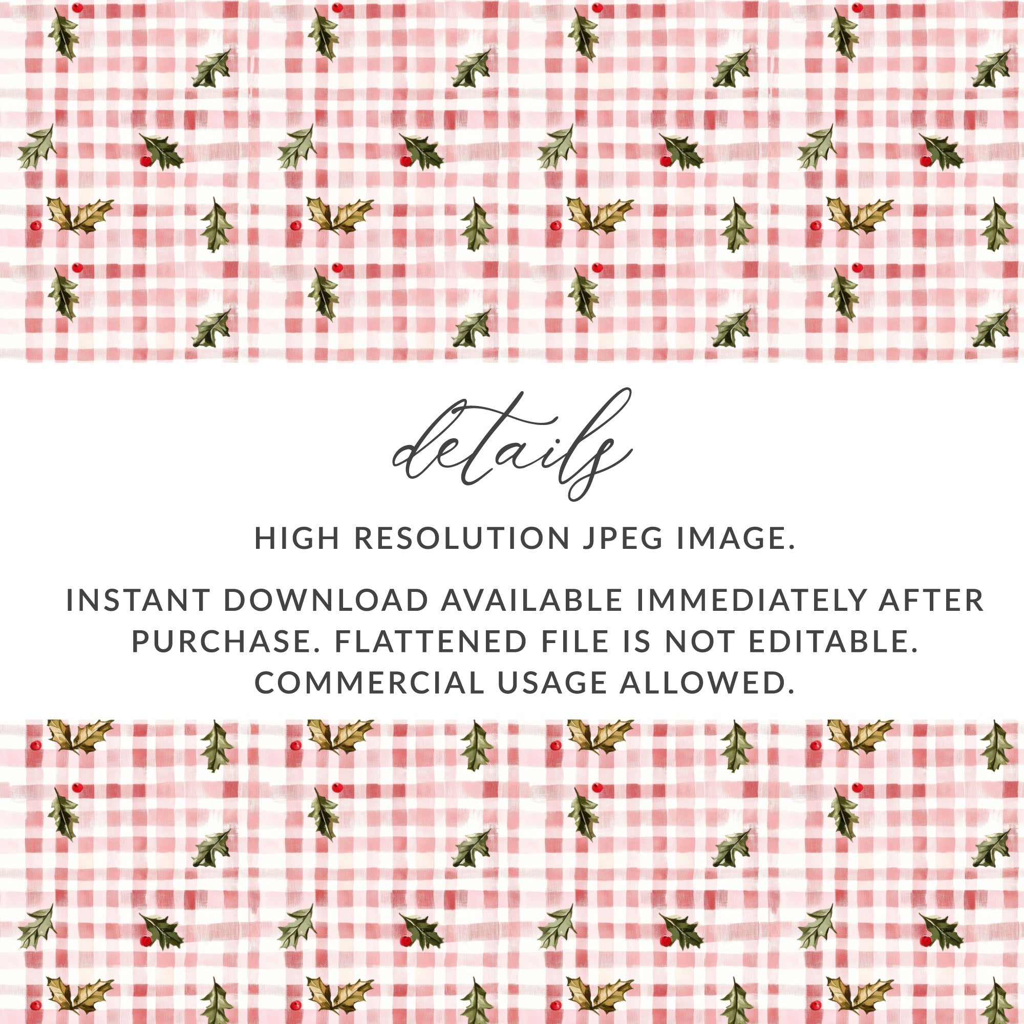 Festive Holly Berries On Plaid Background Great Gift Digital - Moore and Mountain