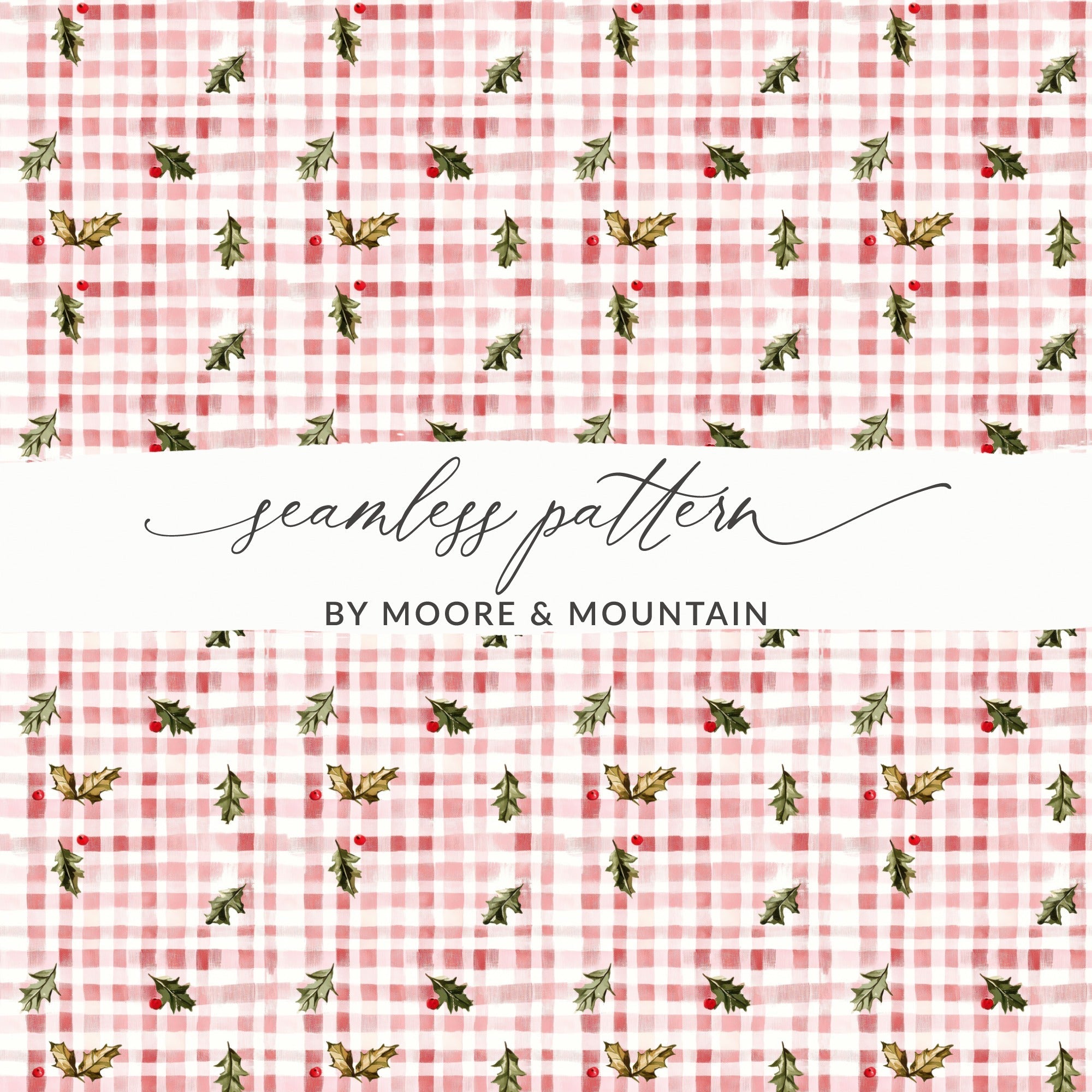 Festive Holly Berries On Plaid Background Great Gift Digital - Moore and Mountain