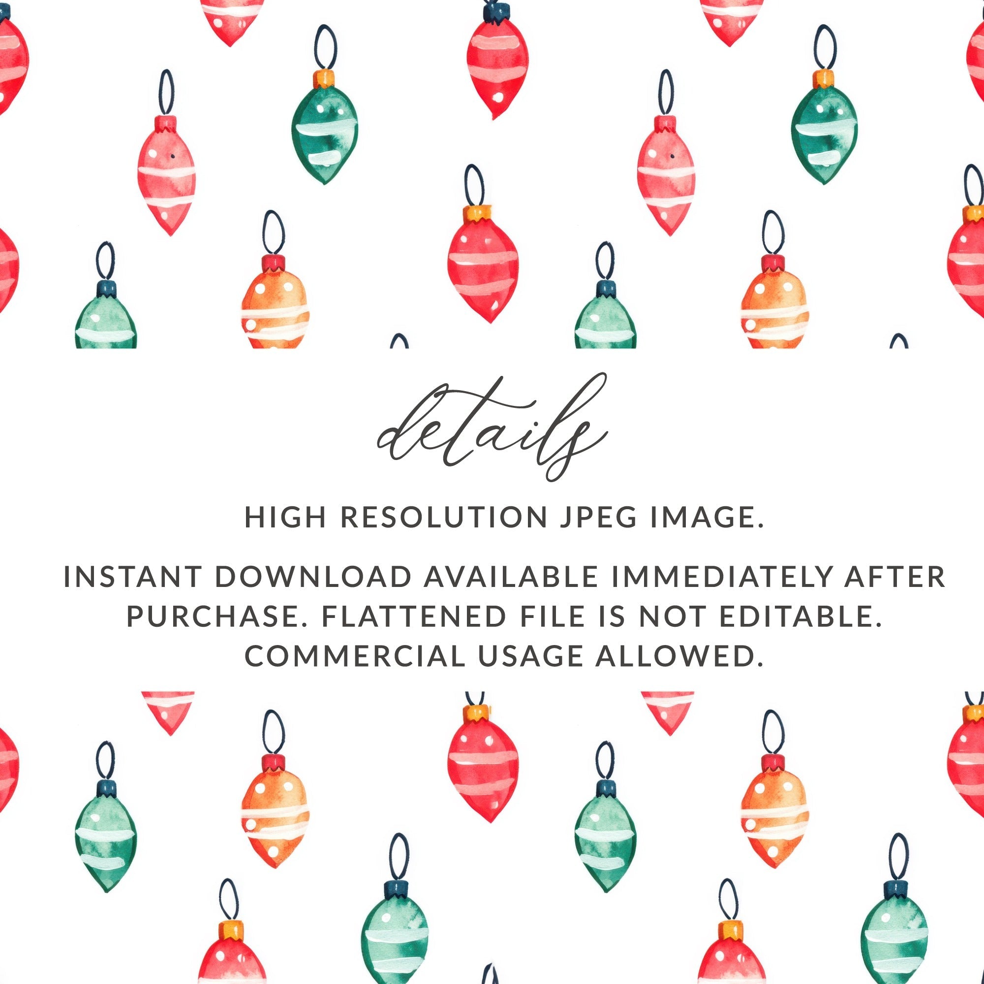 Festive Ornament Delight Watercolor Christmas Pattern Digital - Moore and Mountain
