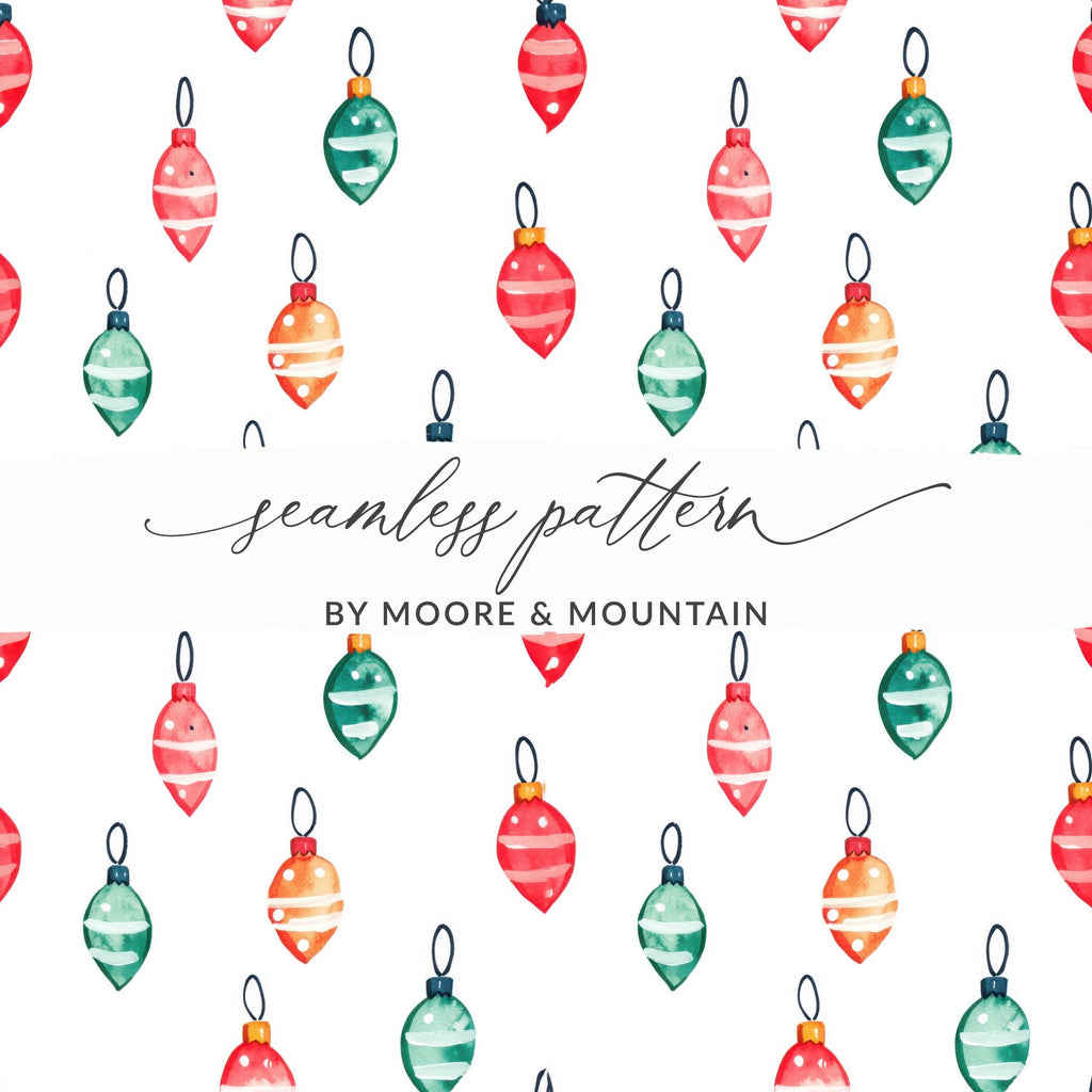 Festive Ornament Delight Watercolor Christmas Pattern Digital - Moore and Mountain
